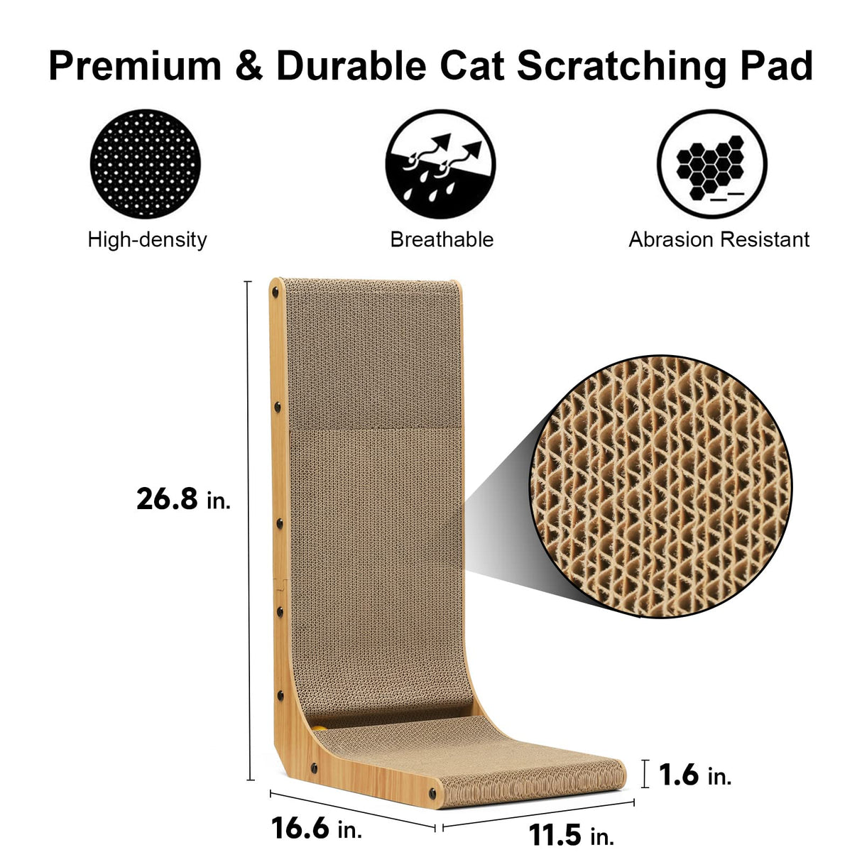 FUKUMARU Cat Scratcher, 26.8 Inch L Shape Cat Scratch Pad Wall Mounted, Cat Scratching Cardboard with Ball Toy for Indoor Cats, Large Size FUKUMARU