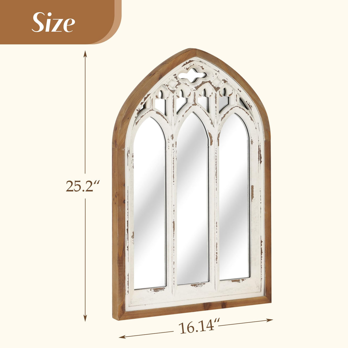 Synovana Arch Window Wall Mirror - Farmhouse Cathedral Wall Decor with Wooden Frame for Entryway Hallway Living Room - 16.14" x 1.38" x 25.2" Synovana