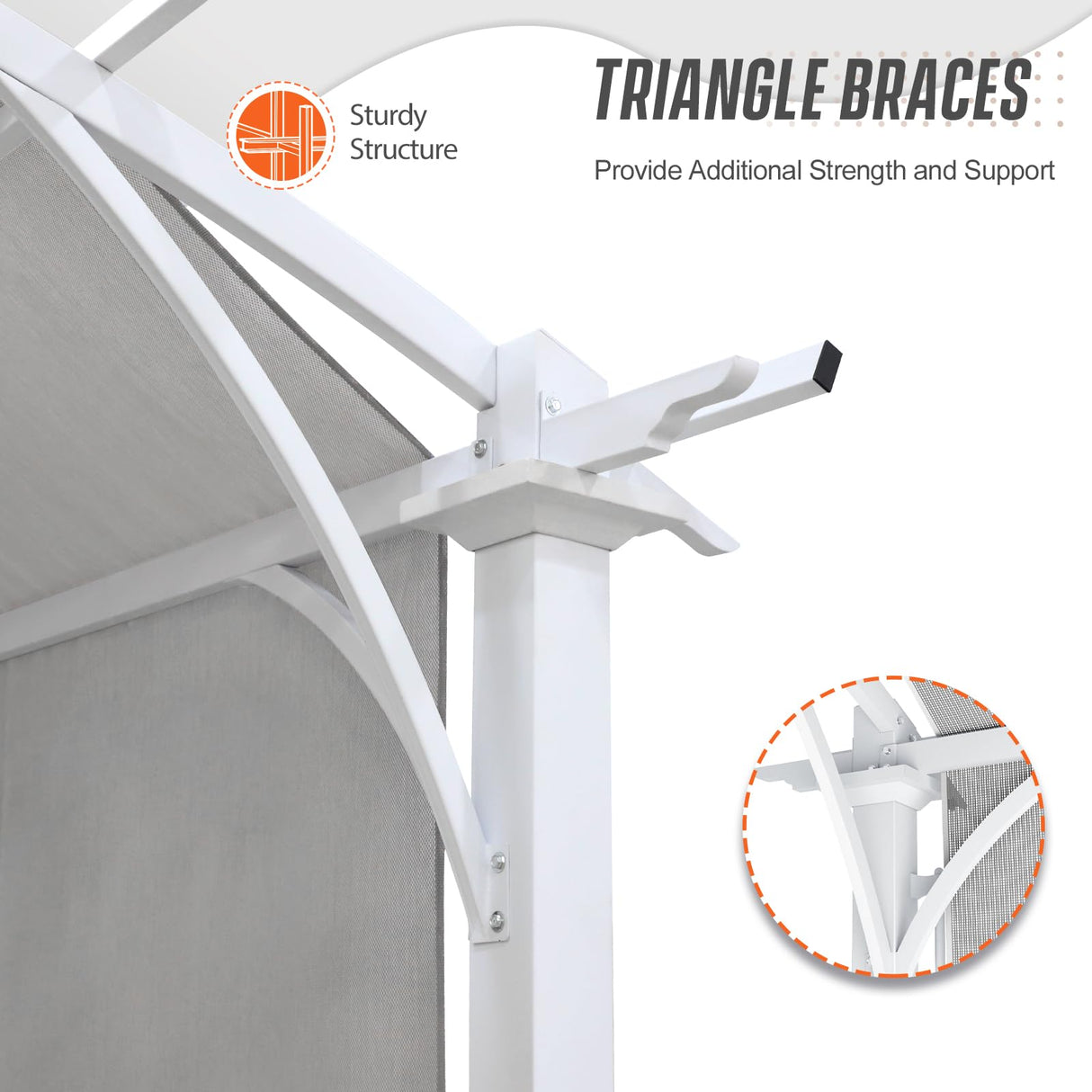 EAGLE PEAK 11.4x11.4 Outdoor Pergola with Retractable Textilene Sun Shade Top, Wood Looking Steel Frame Arch Patio Pergola, Gry EAGLE PEAK