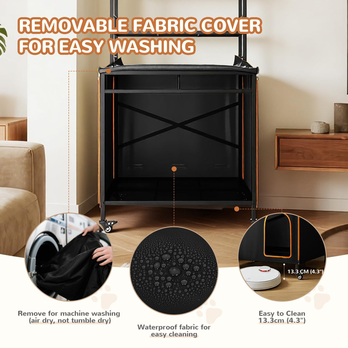 Lekereise Cat Litter Box Enclosure, Large Hidden Litter Box Furniture with Removable Waterproof Cover, Kitty Litter Box Furniture with 3-Tier Adjustable Shelves Storage and Wheels (70.87”H, Black) Lekereise