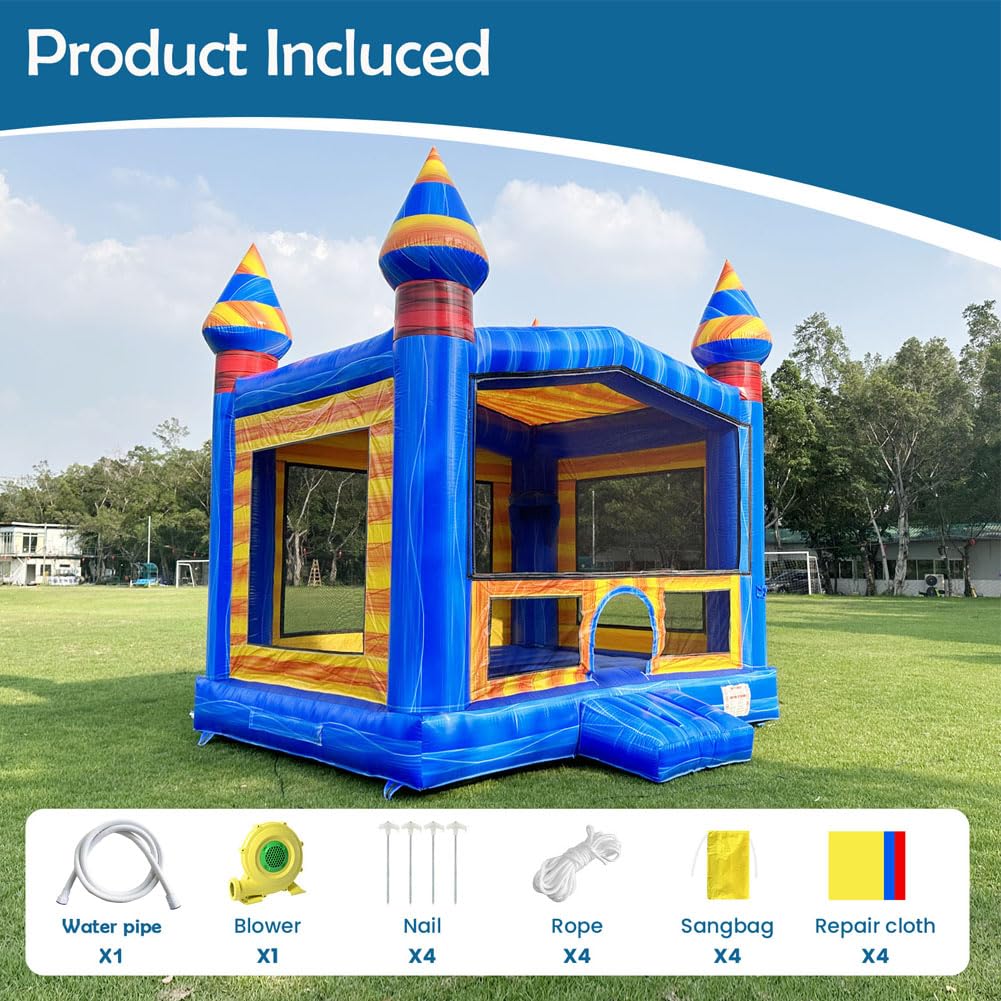 Commercial Grade Bounce House Big Inflatable for Kids and Adults with Blower&Basketball Hoop for Outdoor Indoor, Bouncer Jumper, Birthday Party, Rental Grade (Blue + Yellow, 13ftx13ftx14ft) INFLATABLEGAGA