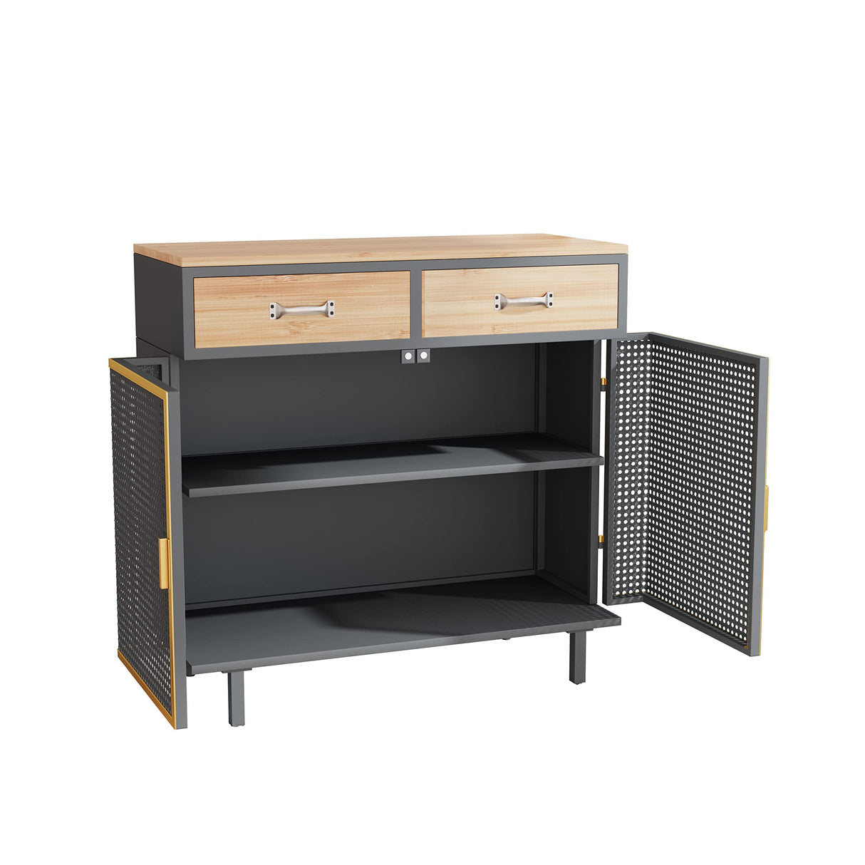 GIA Home Furniture Series Modern Carbonized Bamboo entryway Sideboard with 2 Door and Drawers,Buffet Storage Cabinets for Dinning,Living Room,Kitchen,Cupboard Console Table, Dark Gray GIA