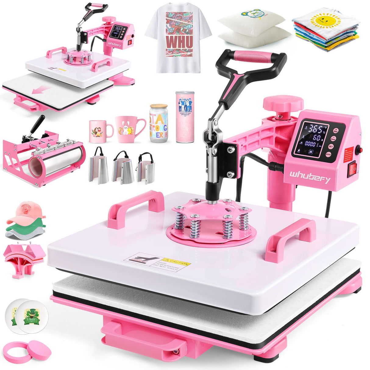 Whubefy Heat Press 15x15 inch 8 in 1 with 30OZ Tumbler Press, Slide Out 360° Swing Away Digital Shirt Press Machine, Industrial-Quality Heat Transfer Sublimation for T-Shirt/Tumbler/Mug/Hat/Cap/Plate Whubefy