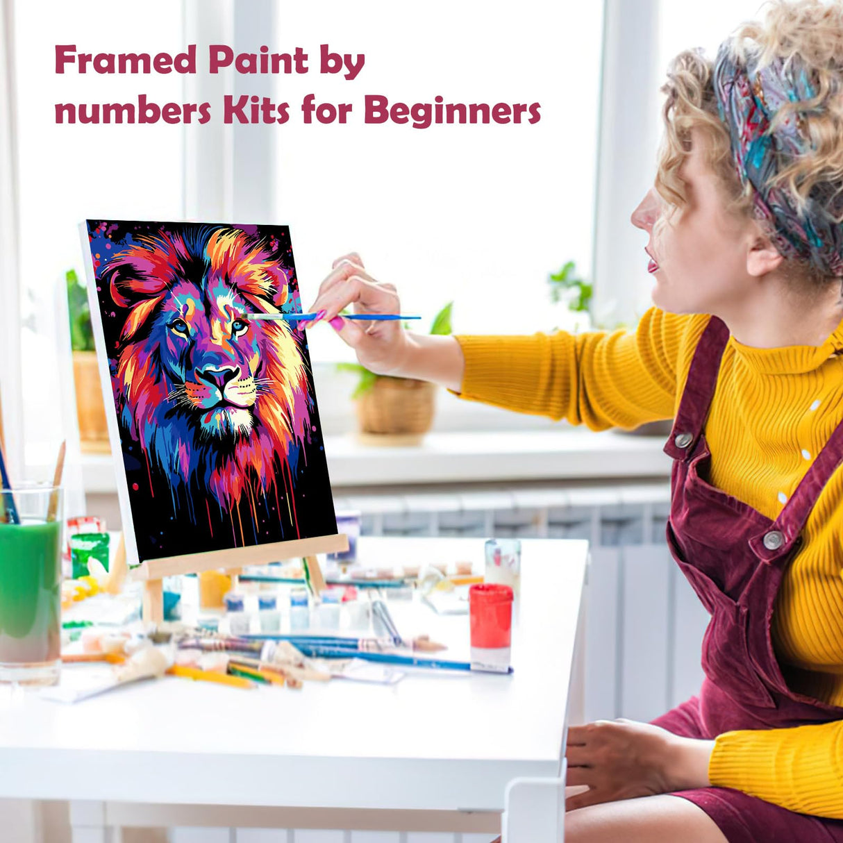 MOGTAA Tiger Paint by Numbers Kit for Adults Beginners with Frame, Tiger Adult Paint by Number Kits on Canvas with Easel, Easy DIY Animal Oil Painting Kits for Home Decor, 8x12in MOGTAA