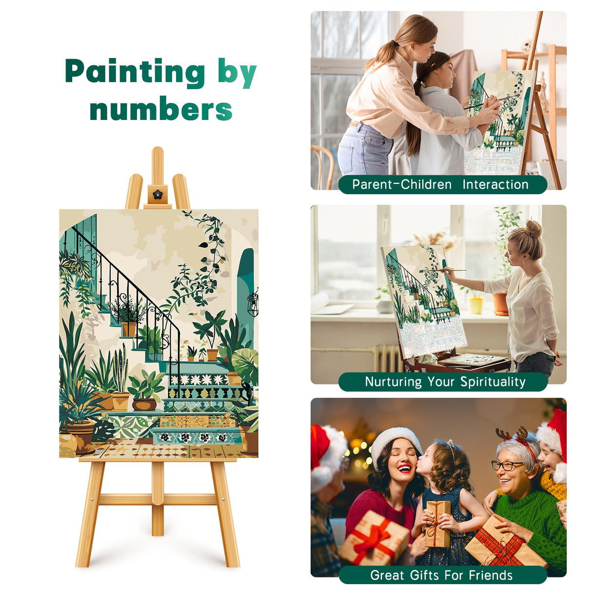 2 Pack Paint by Numbers Kit for Adults Beginner, Boho Green Plant Adult Paint by Number Kits on Canvas, DIY Acrylic Number Painting for Adults for Home Wall Decor Gift 16x20 Inch Possoco