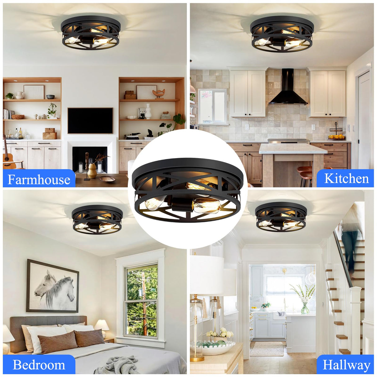 SKEJAO Flush Mount Ceiling Light Fixture,3-Light Ceiling Light Fixture,Black Hallway Light Fixtures Ceiling,Light Fixtures Ceiling Mount for Kitchen,Farmhouse,Hall,Bedroom,Bathroom (1 Pack) SKEJAO