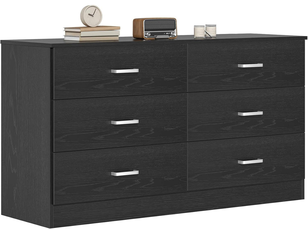 Bigbiglife Wood Dresser for Bedroom, 6 Drawer Double Dresser, Modern Chest of Drawers with Deep Drawers, Large Storage Organizer for Living Room, Closet,15.8" D x 47.2" W x 27.7" H (Black) Bigbiglife
