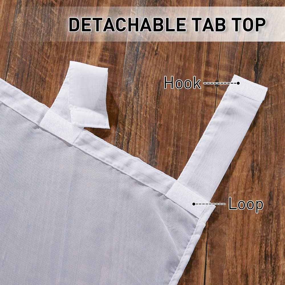 RYB HOME Sheer Outdoor Curtains - Detachable Sticky Tab Top Waterproof White Sheer Curtains for Patio Gazebo Porch Pool Case Indoor Outdoor Decor, 1 Gift Rope, 54 x 120 inch Long RYB HOME