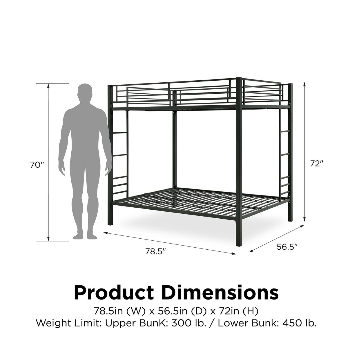 DHP Full Kids Metal Bunk Bed, Black DHP