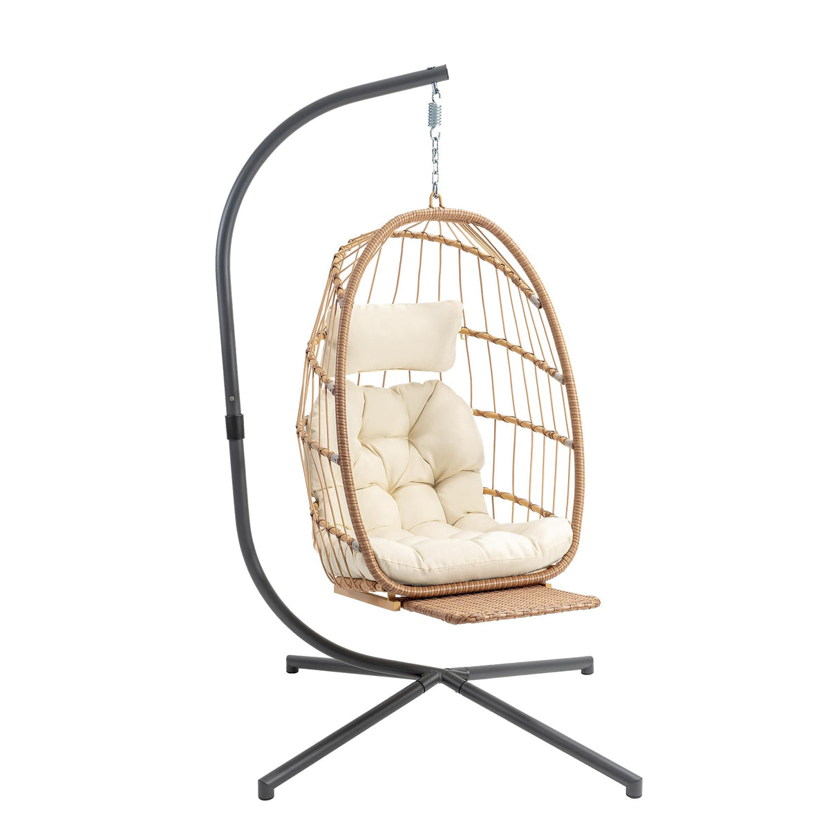 Yechen Hanging Egg Chair with Stand and Footrest for Indoor Outdoor, Foldable Wicker Rattan Patio Egg Swing Chairs Hammock Egg Chair with UV Resistant Cushion for Bedroom Porch, 350 Lbs Capacity Yechen