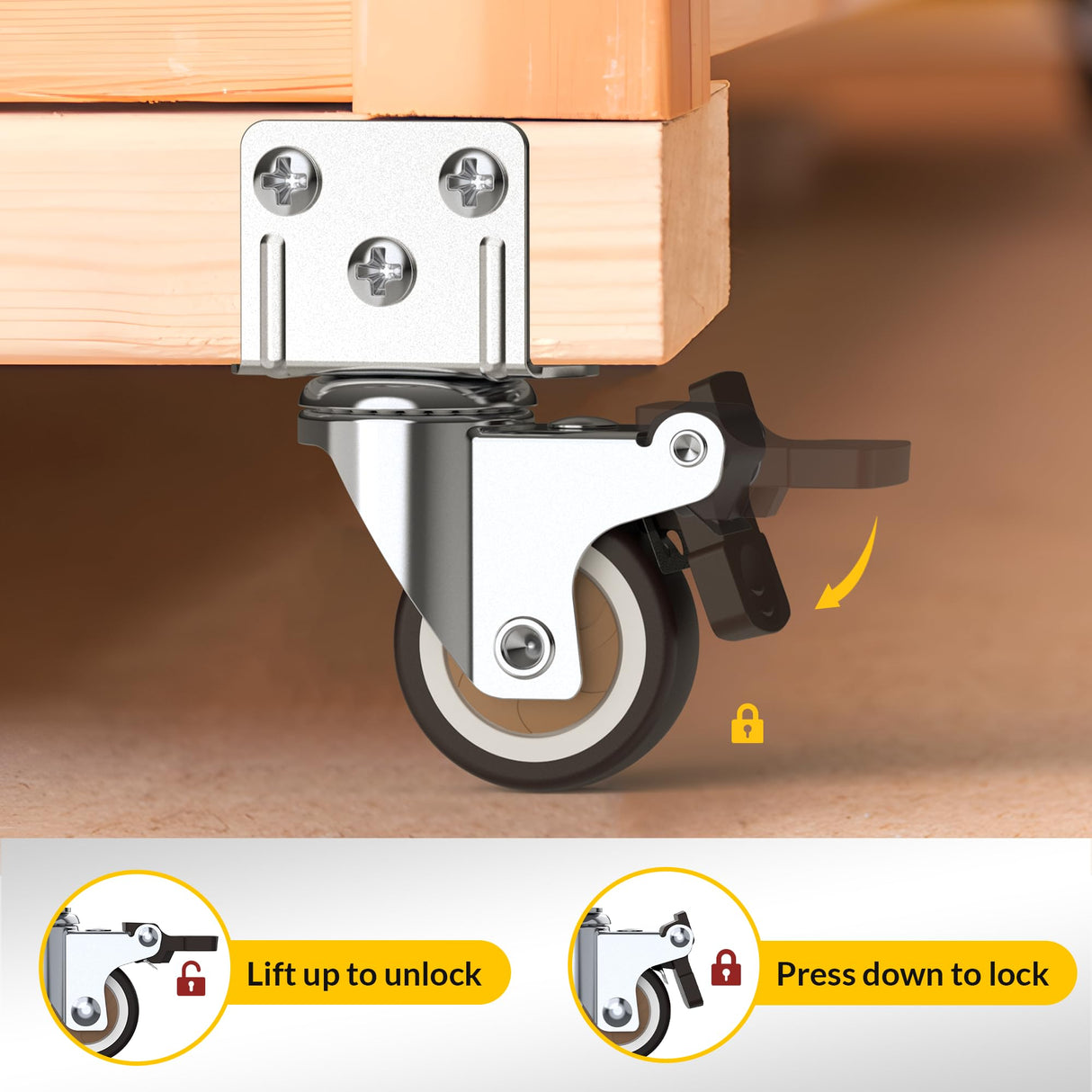 HOLKIE 2 Inch Side Mount Casters Set of 4 Supporting Up to 250 LBS Heavy Duty Furniture Wheels with Thickened L-Shaped Mounting Plate Ideal for Coffe Tables、Plant Stands、Cribs(2 with Brakes) HOLKIE