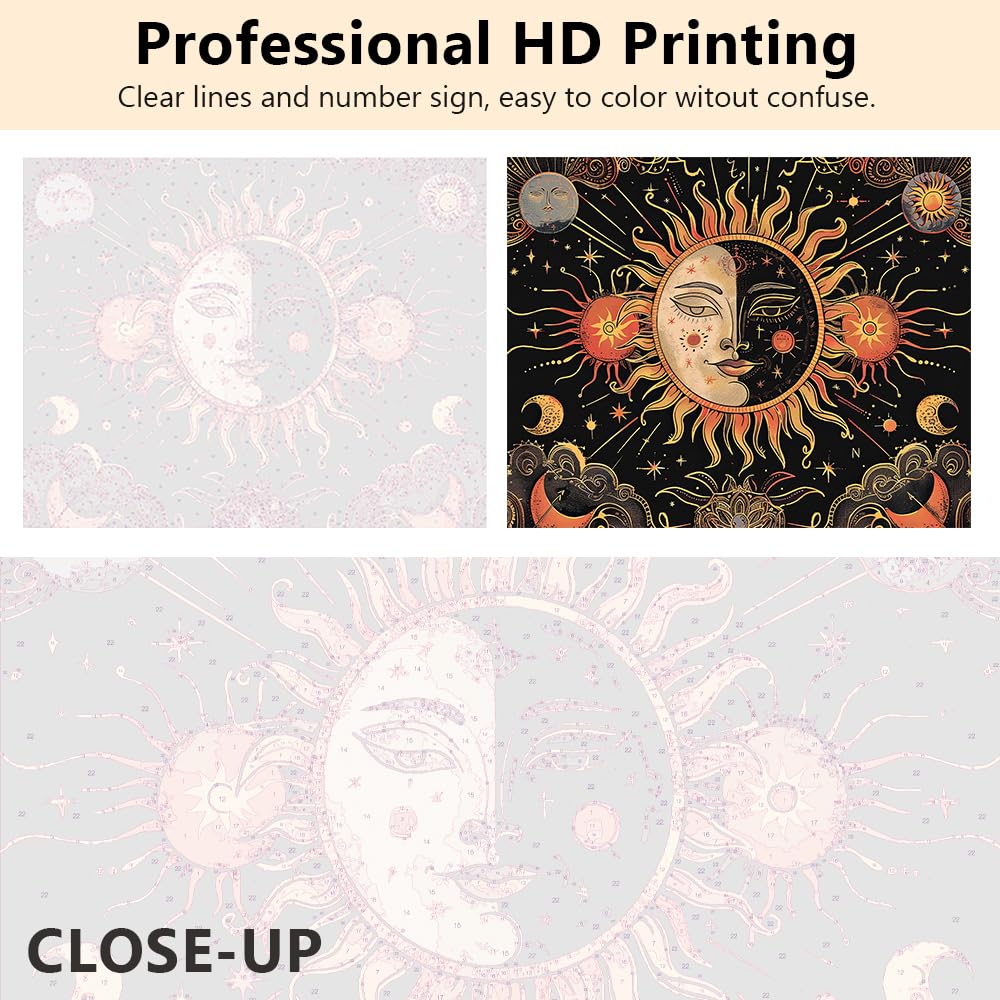 Sun and Moon Paint by Number Celestial Deities Adult Paint by Numbers Celestial Symbols and Pattern Abstract Paint by Numbers for Adults Flameless Oil Painting Kits Gift 16x20 Inch (Frameless) Rebotipy