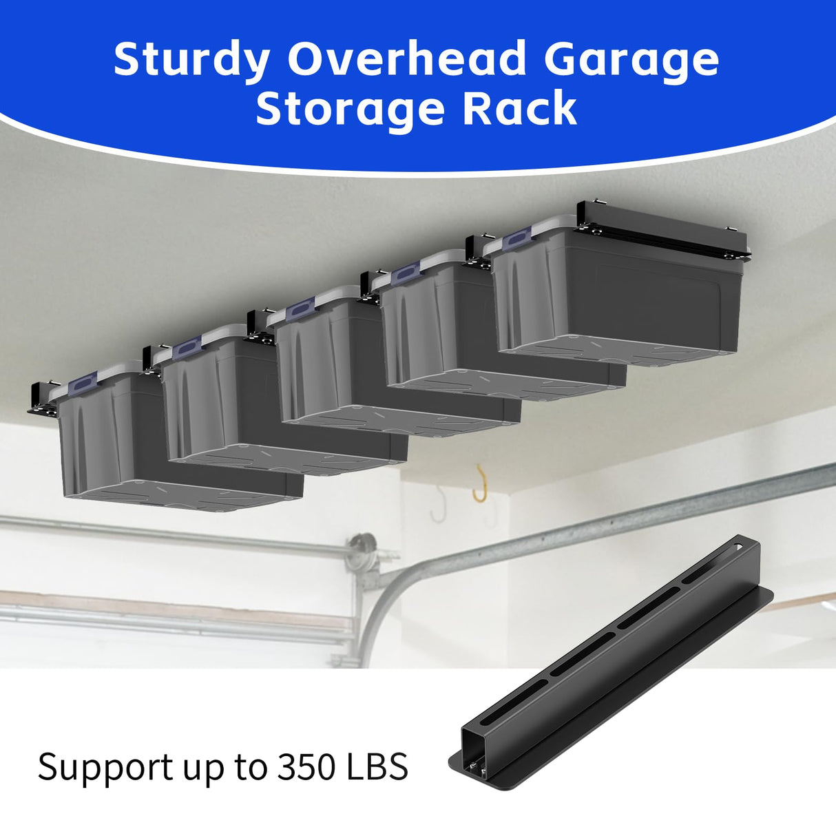 Fixirons 6 Pack Overhead Storage Bin Rack, Ceiling Racks for Utility Bins Organization, Heavy Duty Rack Ceiling Garage Storage for Supports Most Bins Container (for 5 Bins, Bins are not included) Fixirons