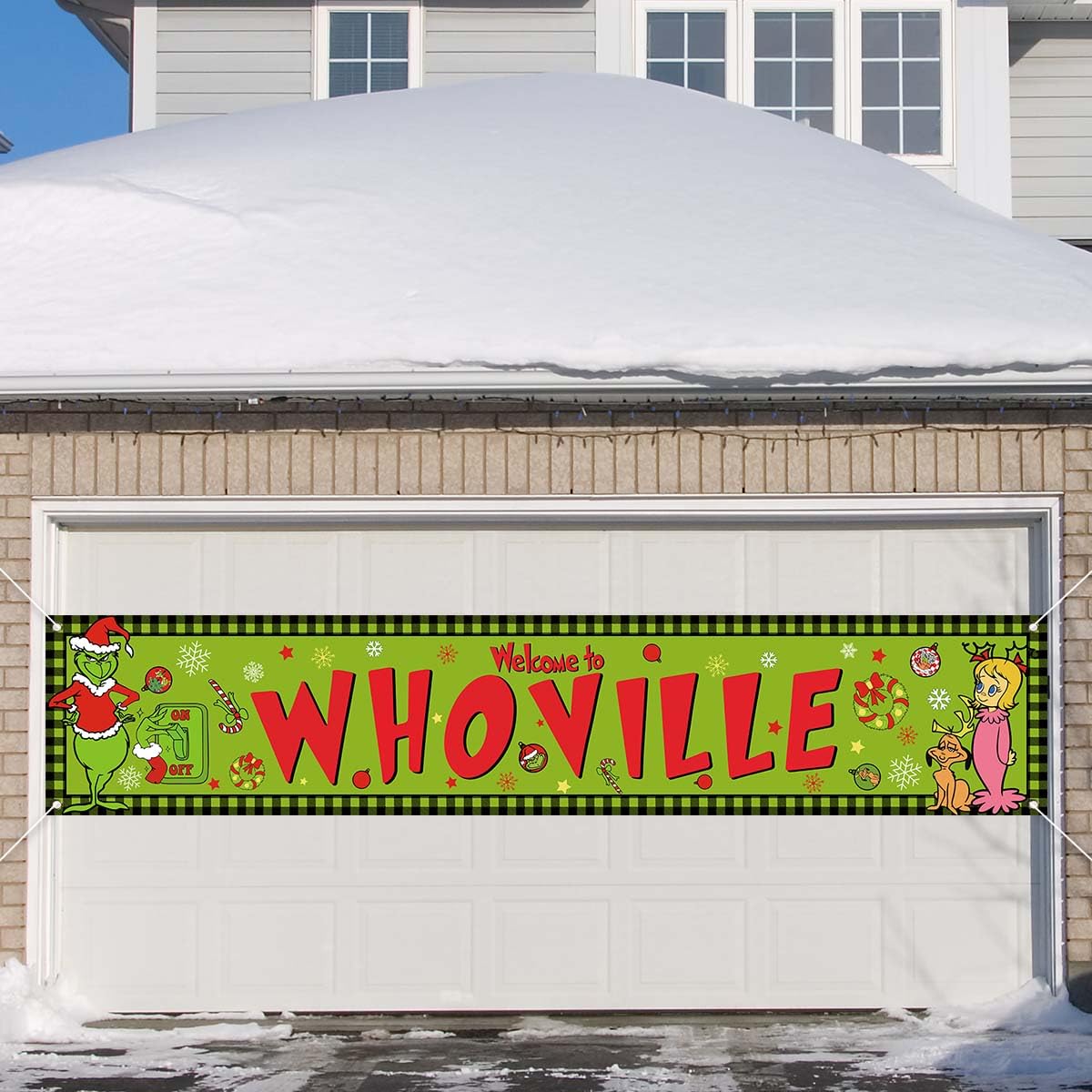 Large Welcome To Whoville Banner for Fence Whoville Christmas Xmas Winter Holiday Decorations Outdoor Outside Fence for Home Jiudungs
