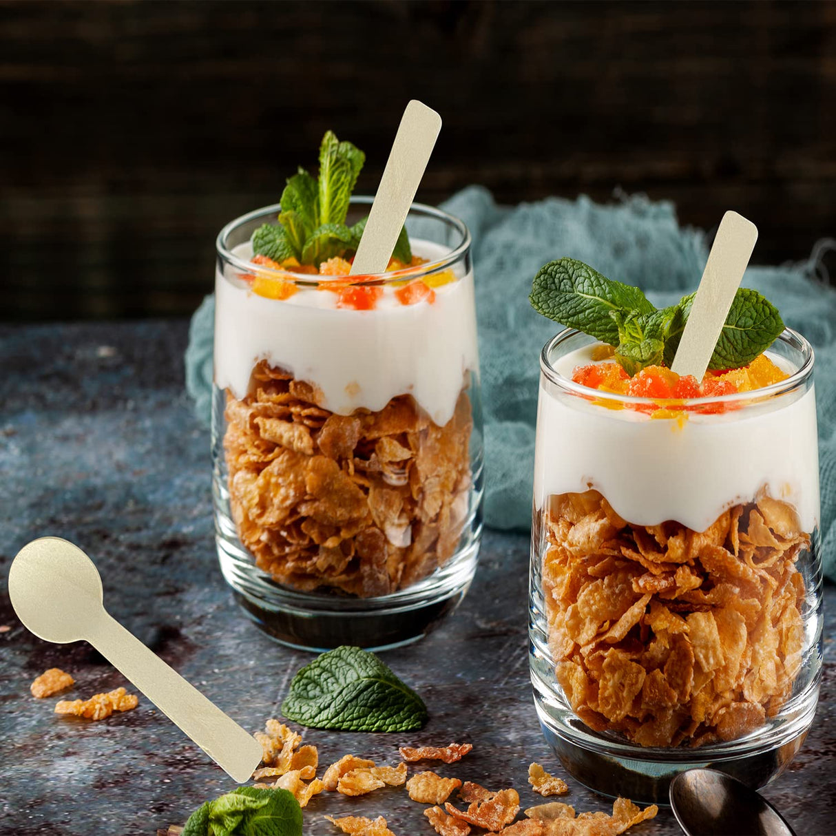 200pcs 4 inch Mini Wooden Spoons, Biodegradable Compostable Birchwood, Food Grade Disposable Spoons Disposable Wooden Cutlery for Parties, Weddings, Camping. AQSXO