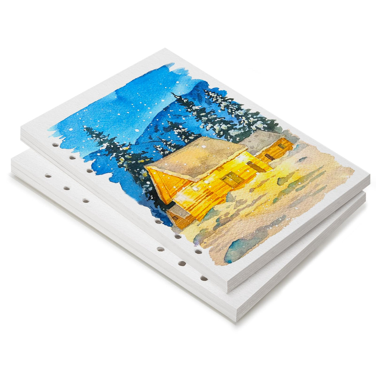 LIGHTWISH Watercolor Paper Bulk, 100% Cotton Cold Press 300gsm/140lb, 2 Pack, Total 40 Sheets A5 Hole-Punched Replaceable Paper for Artists, Adults,Students,5.5 * 8.2 Inches LIGHTWISH