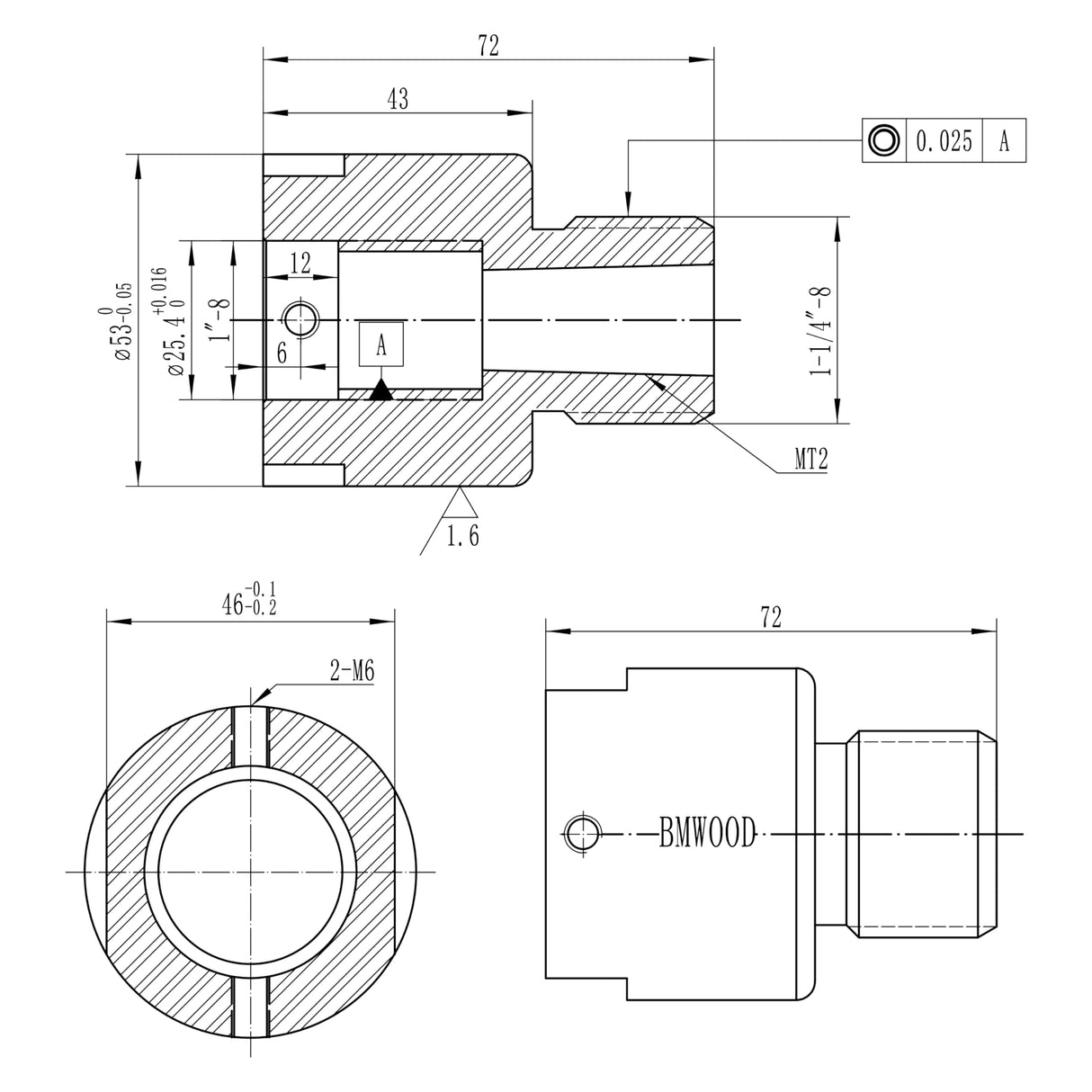 BMWOOD 1x8"TPI Female to 1-1/4"x8TPI Male Thread Adaptor, Woodworking Lathe Headstock Spindle Adaptor with Two Nylon Washers. BMWOOD