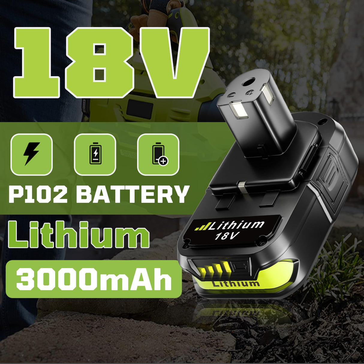 VINIDA 2Pack 3.0Ah P102 Li-ion Replacement for Ryobi 18V Battery and Charger Compatible with Ryobi Battery 18V P190 P104 P108 VINIDA