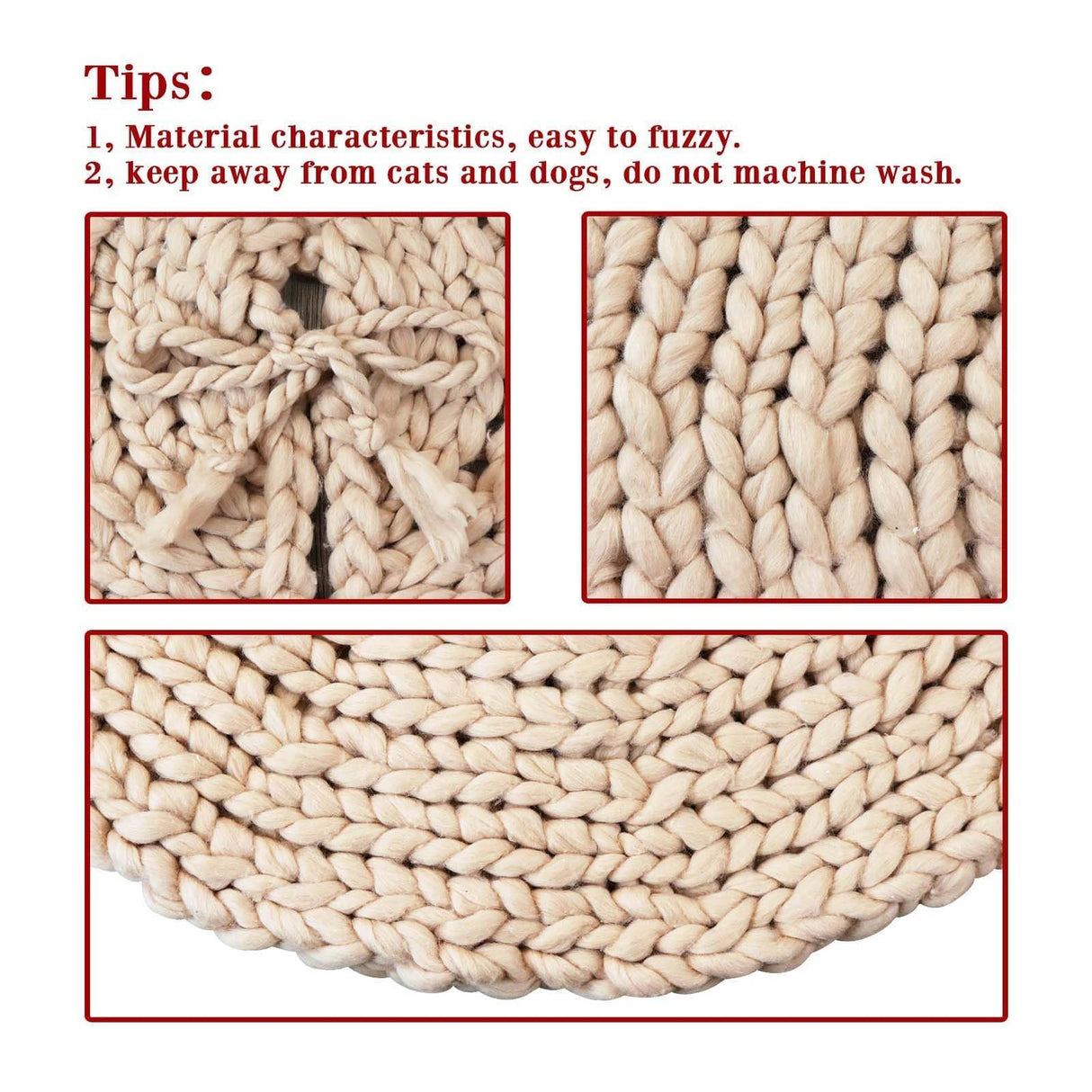 LimBridge Knitted Christmas Tree Skirt: 36 Inches Crochet Beige Tree Skirt, Chunky Knit Thick Rustic Christmas Tree Decorations, Farmhouse Christmas Decor Xmas Holiday Home Party Decorations LimBridge