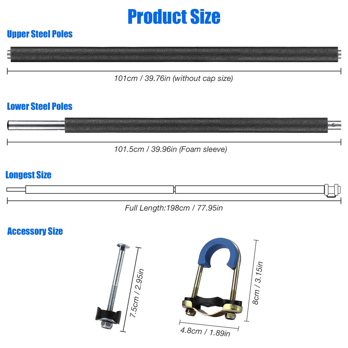 TOBWOLF 1PCS Universal Trampoline Replacement Enclosure Pole, Foam Trampoline Pole Fit 10-16Ft Straight Pole Trampoline, Trampoline Stand Diameter Fits Within 1.65"/4.2CM for Trampoline Accessories TOBWOLF