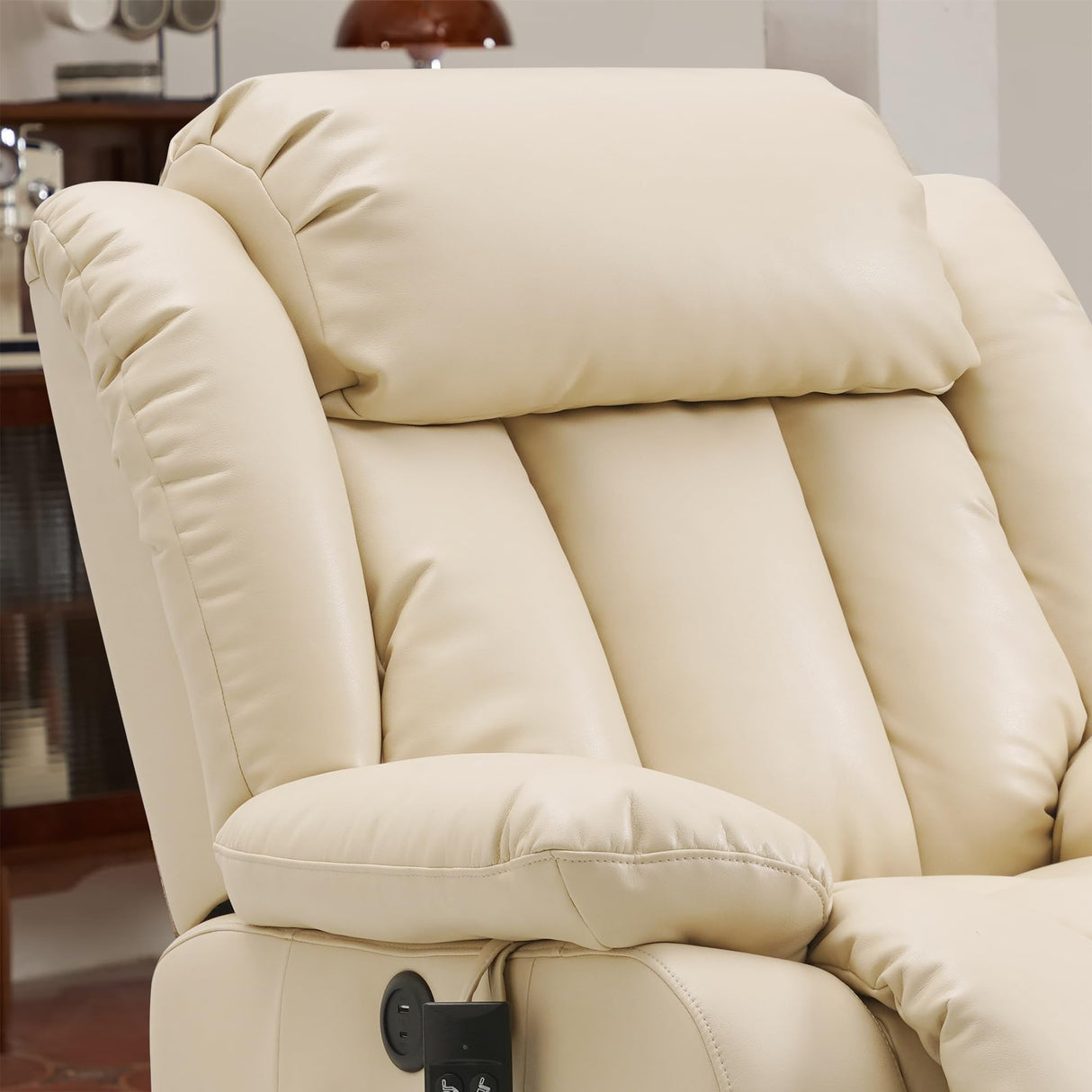 MEROUS Dual Motor Large Power Lift Recliner Chair for Elderly with Heat and Massage,Lay Flat Lift Chairs Recliners for Seniors Infinite Position,USB Ports&Remote, Genuine Leather (Beige) MEROUS