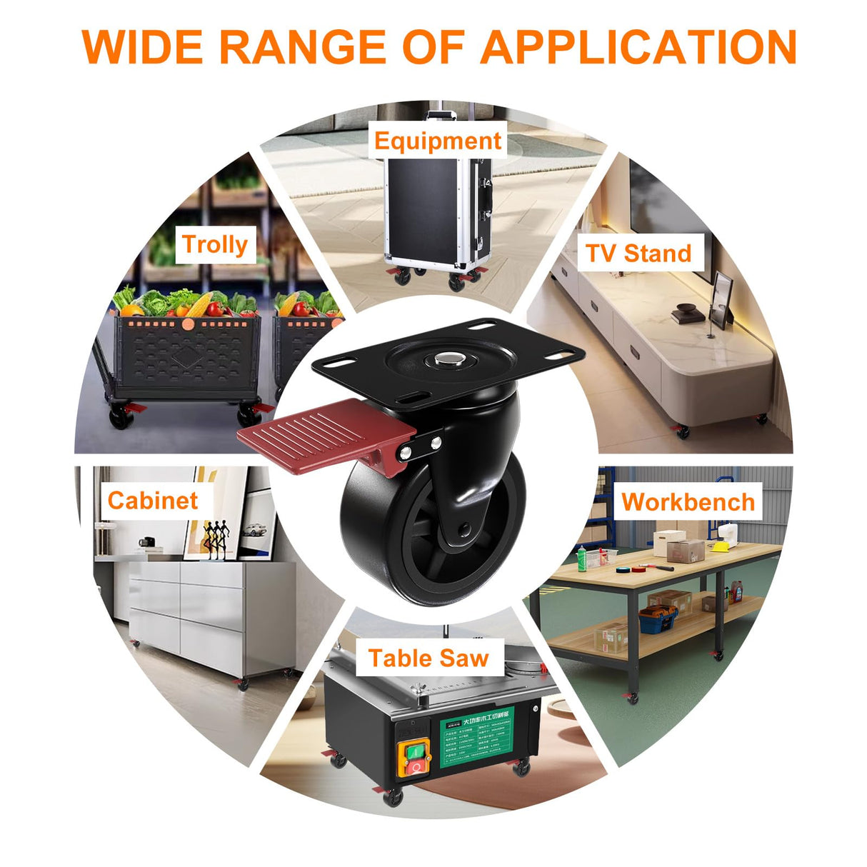 3” Furniture Casters Wheels Heavy Duty - Load 1200lbs,Plate Caster with Brakes,Glide Quietly and Protect Floor,360° Swivel Casters Set of 4 for Cart, Table and Workbench Apllamo