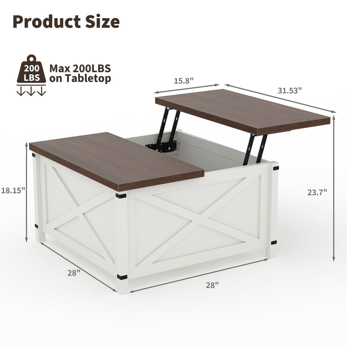 GarveeHome Hydraulic Lift Top Coffee Table with Hidden Storage, Farmhouse Industrial Style Accent Table, Sturdy Wood & Metal Construction, Safe Lift Mechanism, for Living Room Office GarveeHome