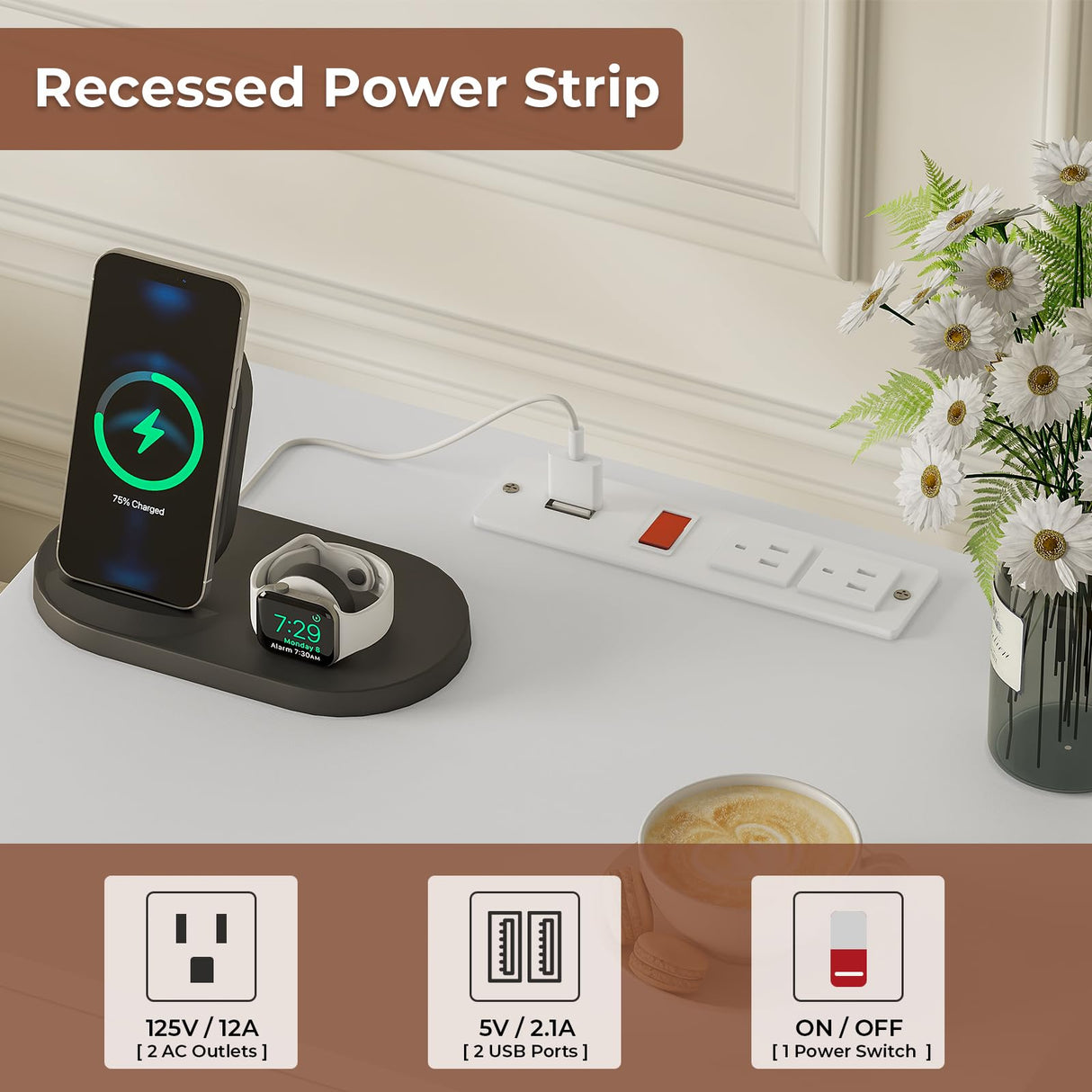 ADORNEVE Nightstands Set of 2,White Night Stand with Charging Station & Drawers,Night Stands for Bedrooms 2 ADORNEVE