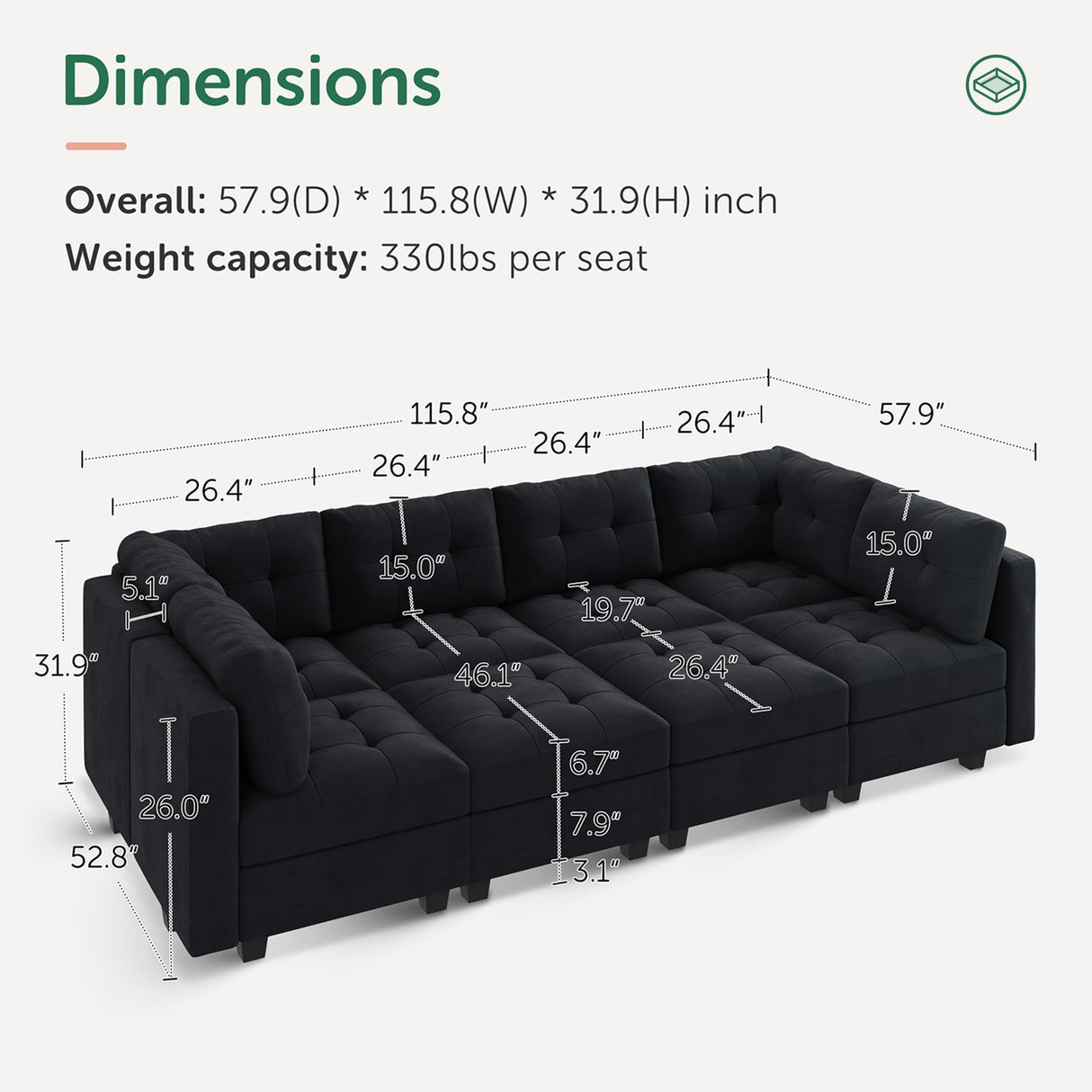 HONBAY Modular Sectional Sleeper Sofa with Storage, Velvet Modular Sofa Couch Oversized, 8-Seat Reversible Velvet Sleeper Sectional Sofa Bed for Living Room, Black HONBAY