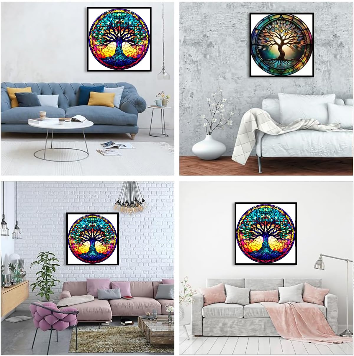 Meothan 5D Stained Glass Diamond Painting Kits for Adults, Tree of Life Diamond Art Kits for Adults Beginners, Tree Diamond Painting Full Round Drill Crafts Kit for Home Wall Decor Gift 12x12in Meothan