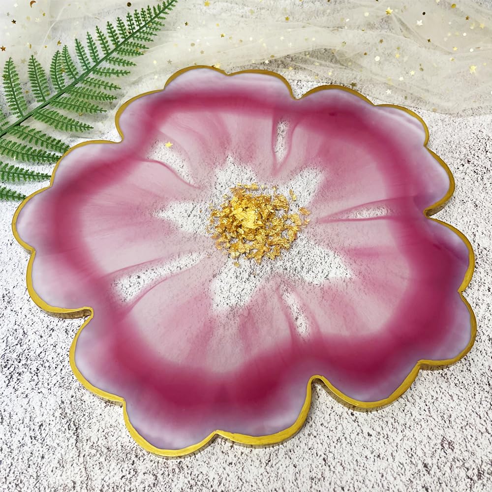 RESINWORLD Resin Tray Coaster Mold Set, 1Pc 13'' Large Floral Tray Mold + 4 Pack 4'' Flower Geode Coaster Silicone Molds (No Designs on Mold) ResinWorld