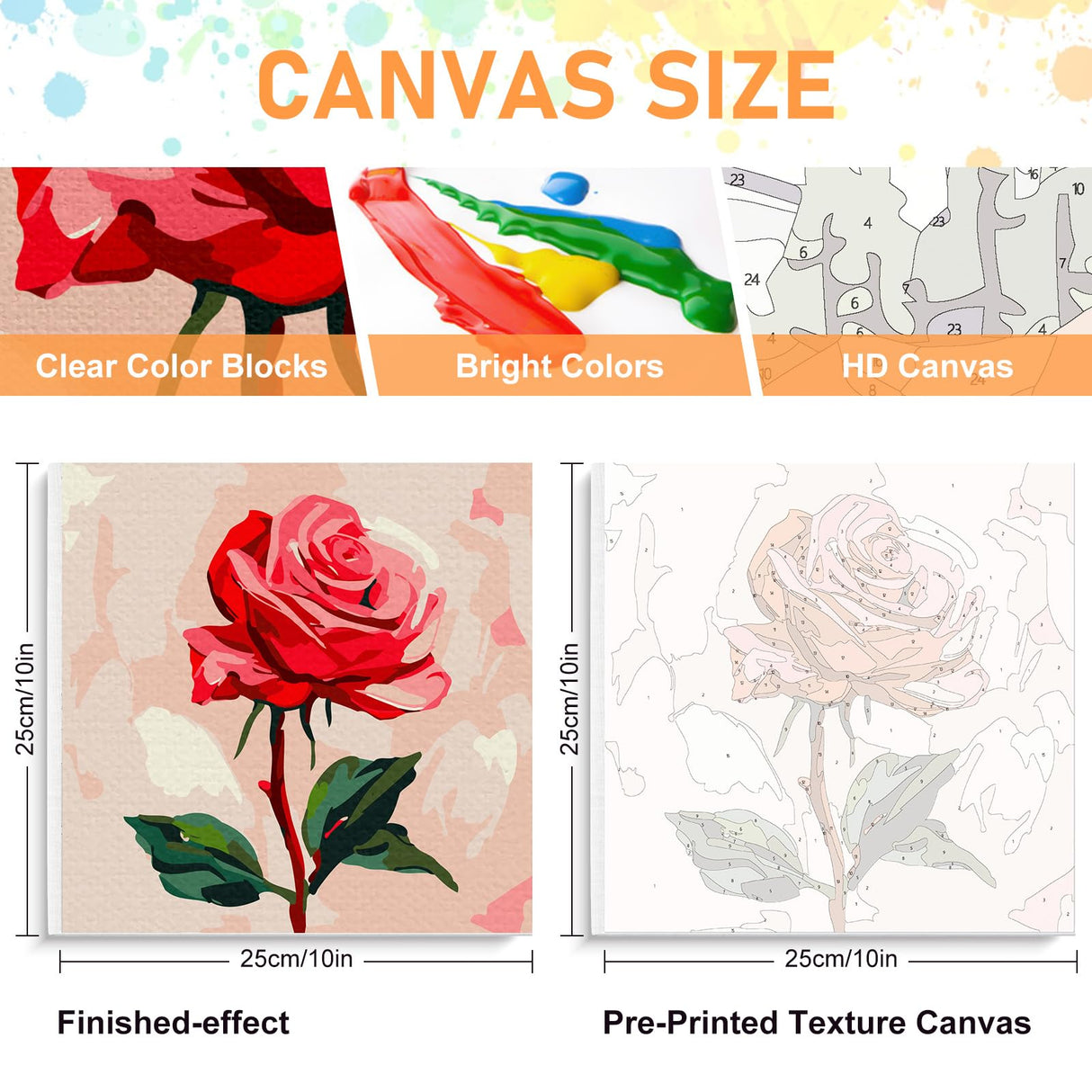 Offito Framed Paint by Numbers Kit for Adults Beginners & Kids Ages 8-12, Rose Flower Acrylic Easy Paint by Number with Frame, Paint by Number Kits on Canvas Framed (10 * 10 Inch, Without Easel) Offito