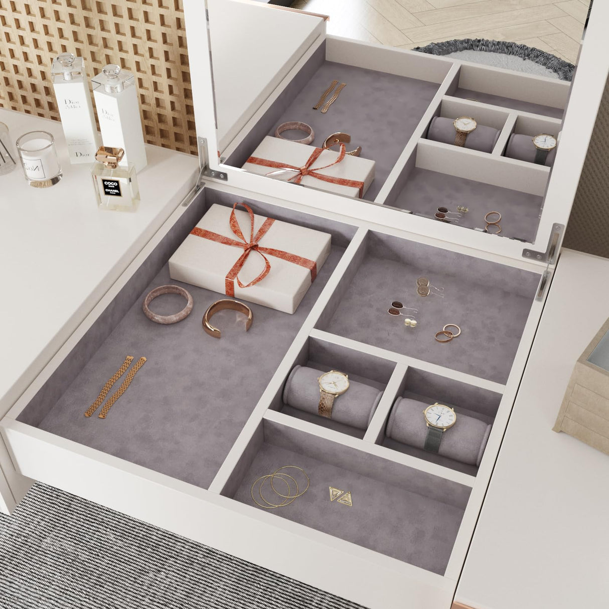 CRE8TIVE Self Adhesive Grey Velvet Flocking Liner for Jewelry 12"x80" Felt Drawer Liner Sheets Grey Peel and Stick Wallpaper Velvet Drawer Liner Stickers Roll for Bedroom Cabinets Dressers Box Lining CRE8TIVE