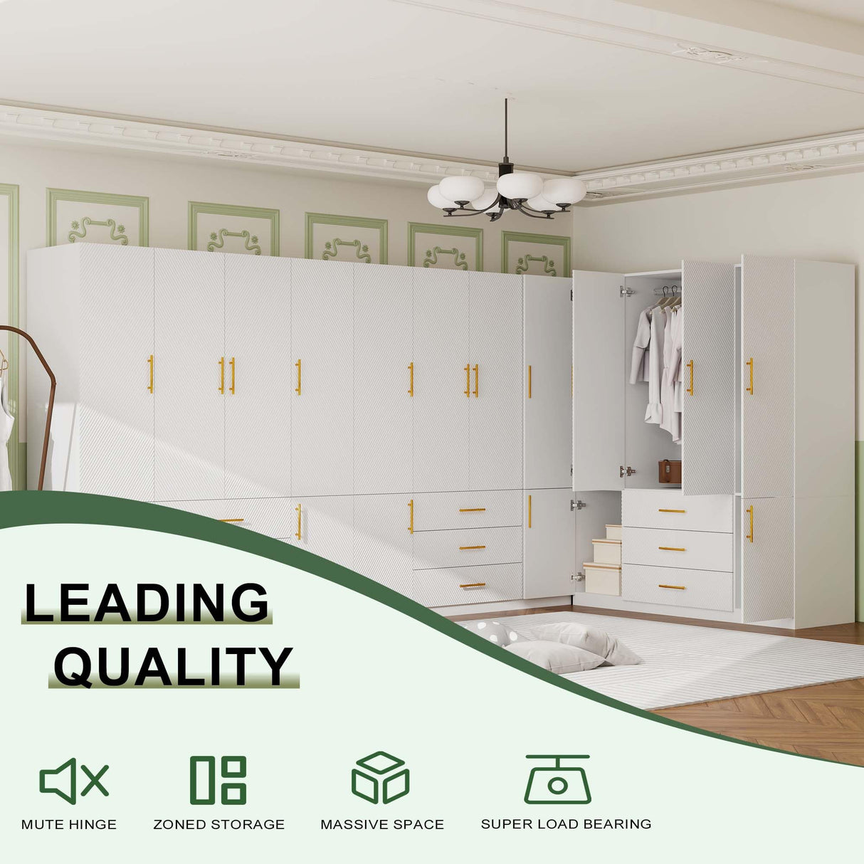 TemkTuek White Wardrobe Closet with Doors, 3 Drawers, Hanging Rods, Metal Handles, Large Capacity, Modern, Freestanding Armoire, Ideal for Bedroom 63.0" W x 20.47" D x 70.87" H (26) TemkTuek