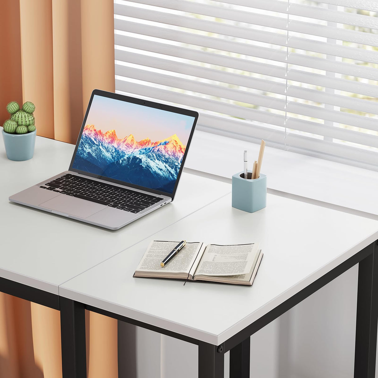 SINPAID Computer Desk 40 inches with 2-Tier Shelves Sturdy Home Office Desk with Large Storage Space Modern Gaming Desk Study Writing Laptop Table, White Desk SINPAID