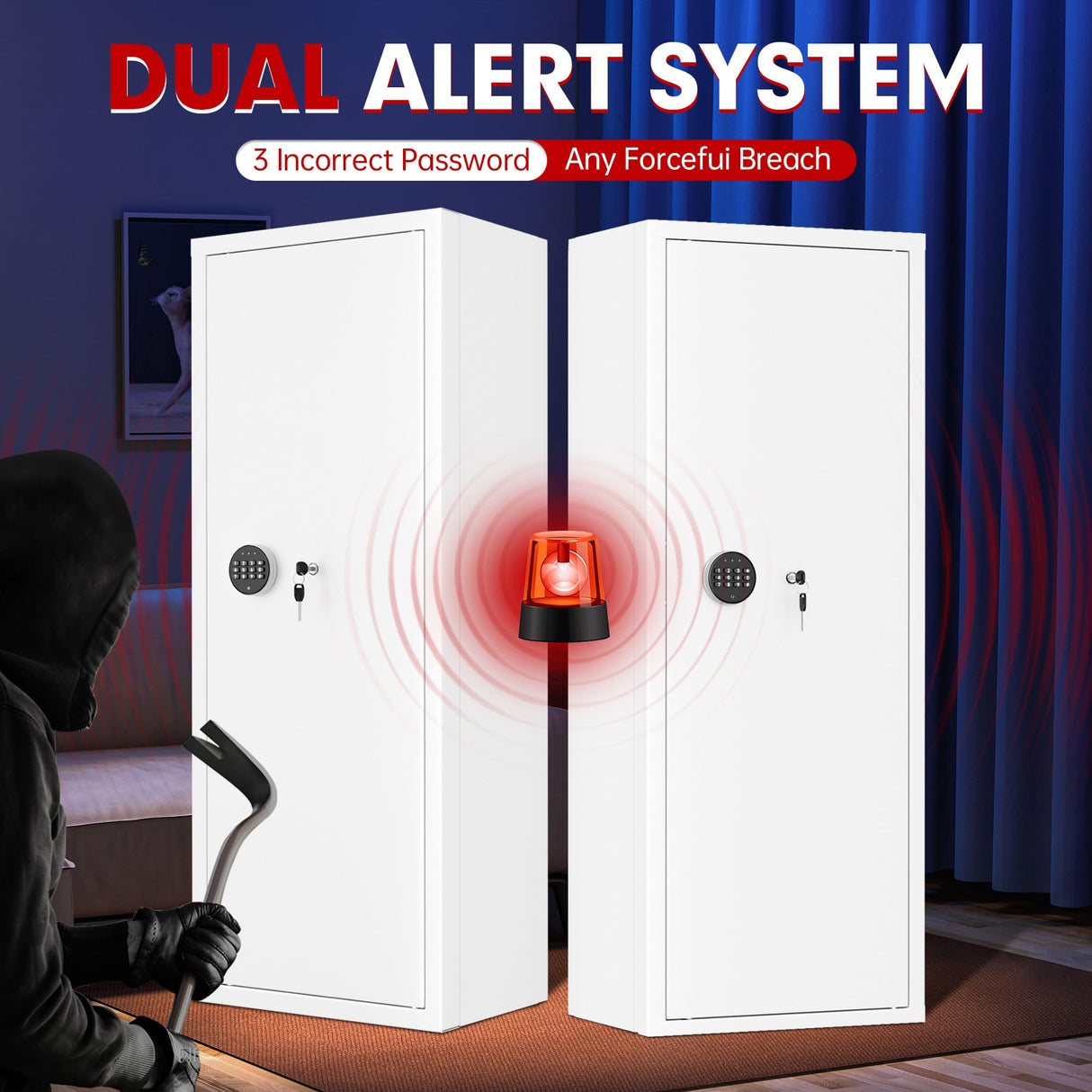 Superday 12-15 Rifle Gun Safe with Keyboard, Quick Access Large Gun Safe for Rifles, Locking Gun Cabinet Rifle Safe with Gun Safes Pockets and Adjustable Rifle Rack for Home, Office(White) Superday