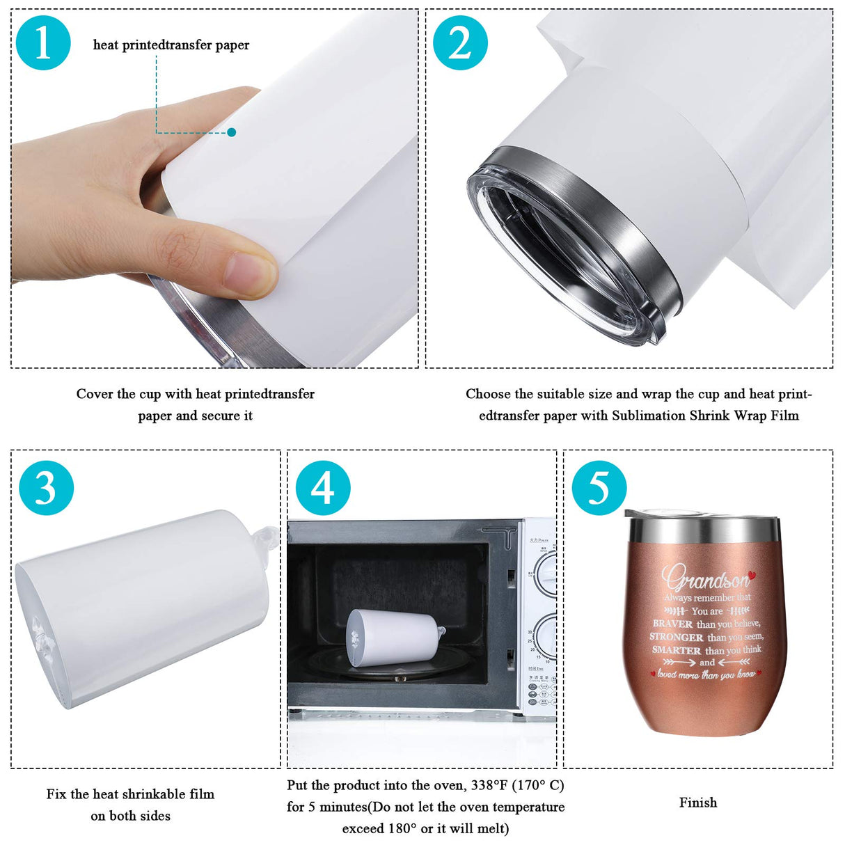 50 Pcs Sublimation Heat Shrink Sublimation Shrink Wraps Film Blanks Wrap Sleeves, White Shrink Wrap Bags Tube, 5 Different Sizes, 9 x 14 Inch, 8 x 8 Inch, 7 x 11 Inch, 5 x 10 Inch, 4 x 3 Inch Zonon