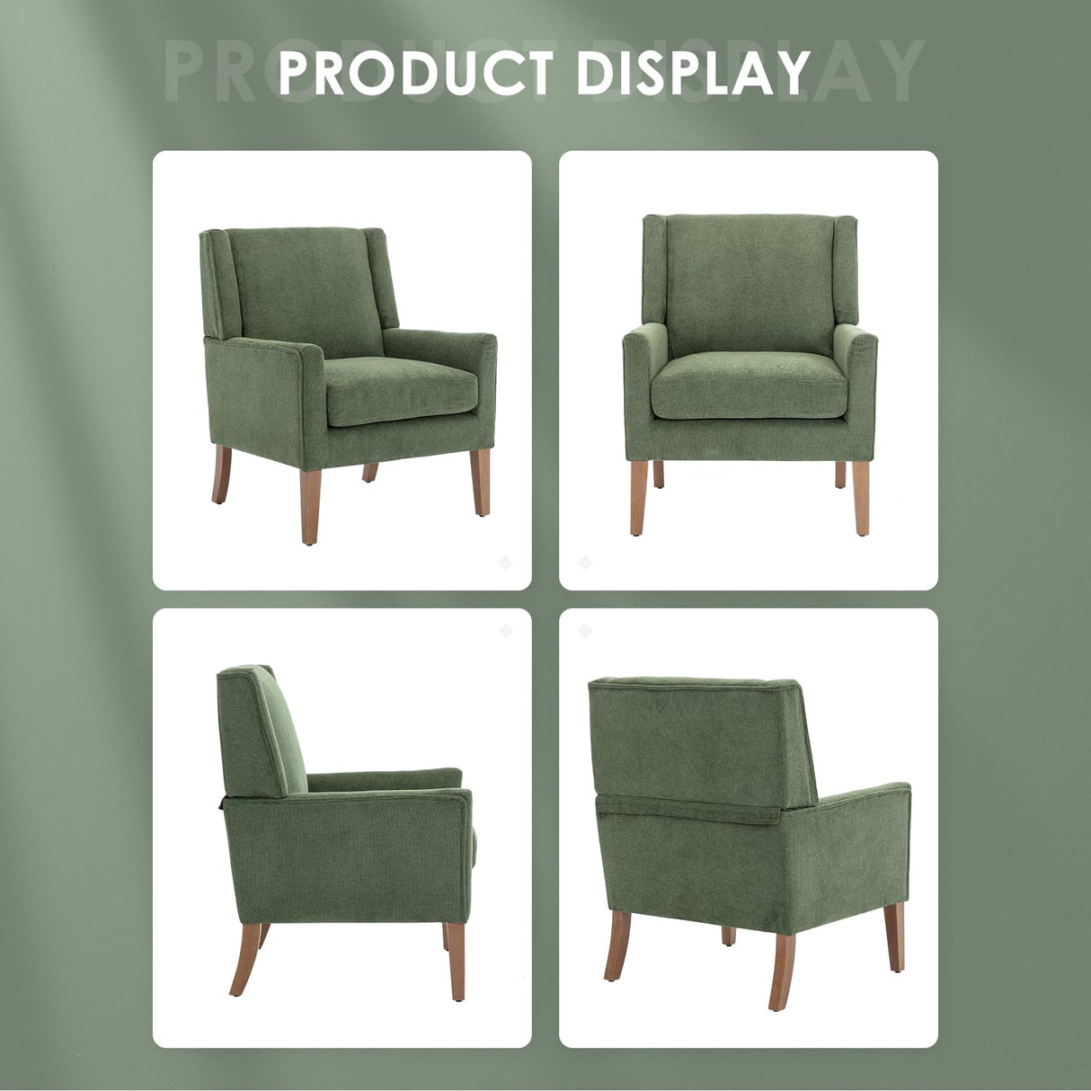 COLAMY Modern Wingback Living Room Chair, Upholstered Fabric Accent Armchair, Single Sofa Chair with Lounge Seat and Wood Legs for Bedroom/Office/Reading Spaces, Green COLAMY