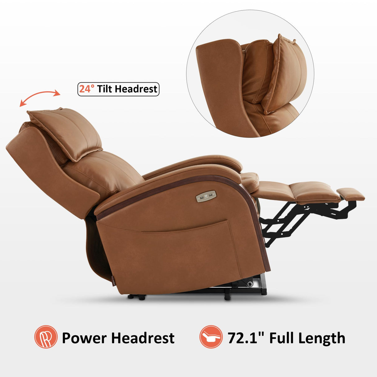 MCombo Power Lift Recliner Chair Sofa with Massage and Heat, Adjustable Headrest for Elderly People, Solid Wood Armrest, USB Ports, Side Pockets, Faux Leather 7917 (Tawny, Medium) MCombo