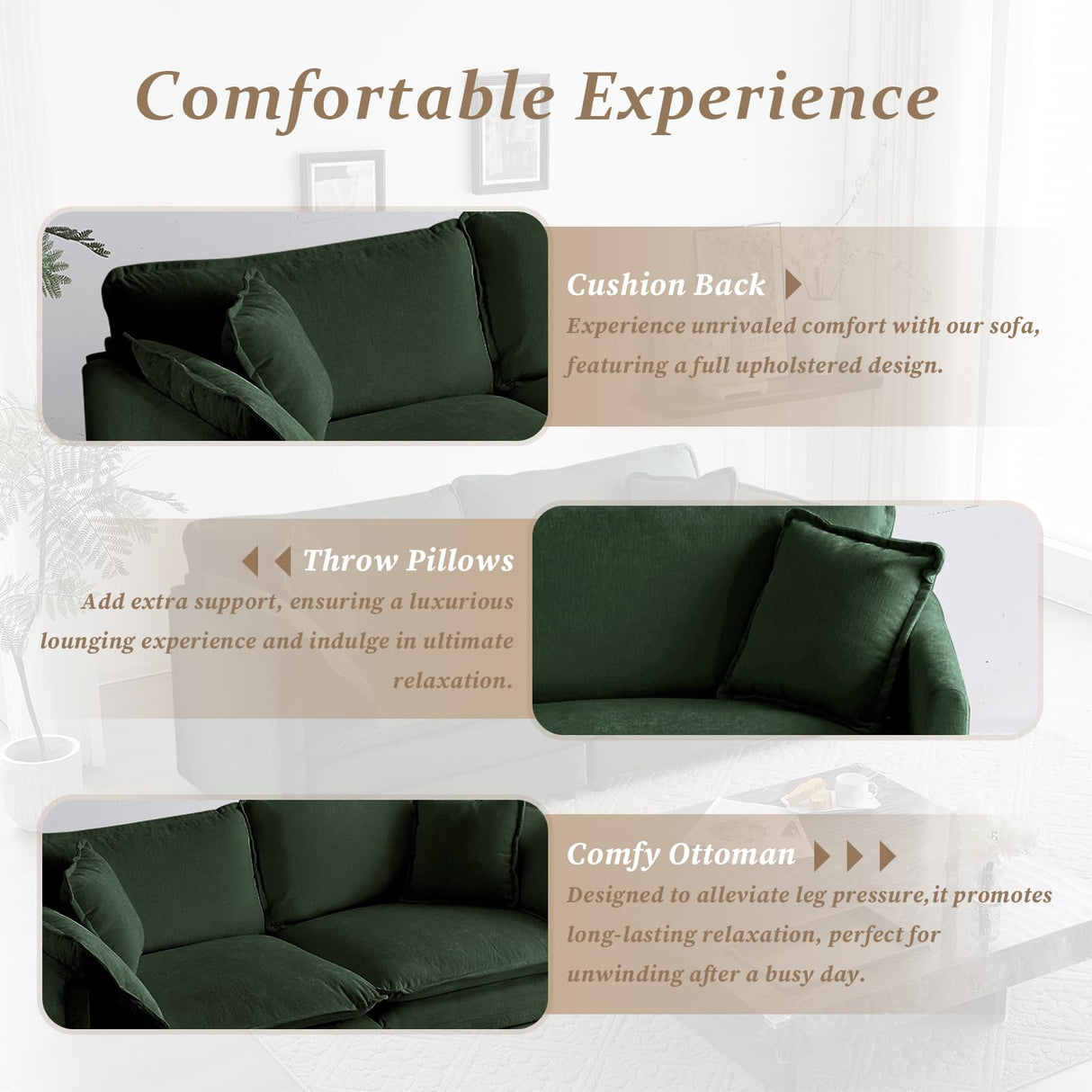 SoarFlash Chenille Sectional Sofa, Comfy Modular Loveseat Sofa, Modern 2-Seat Couch Deep Seat Sofa Set for Living Room,Green SoarFlash