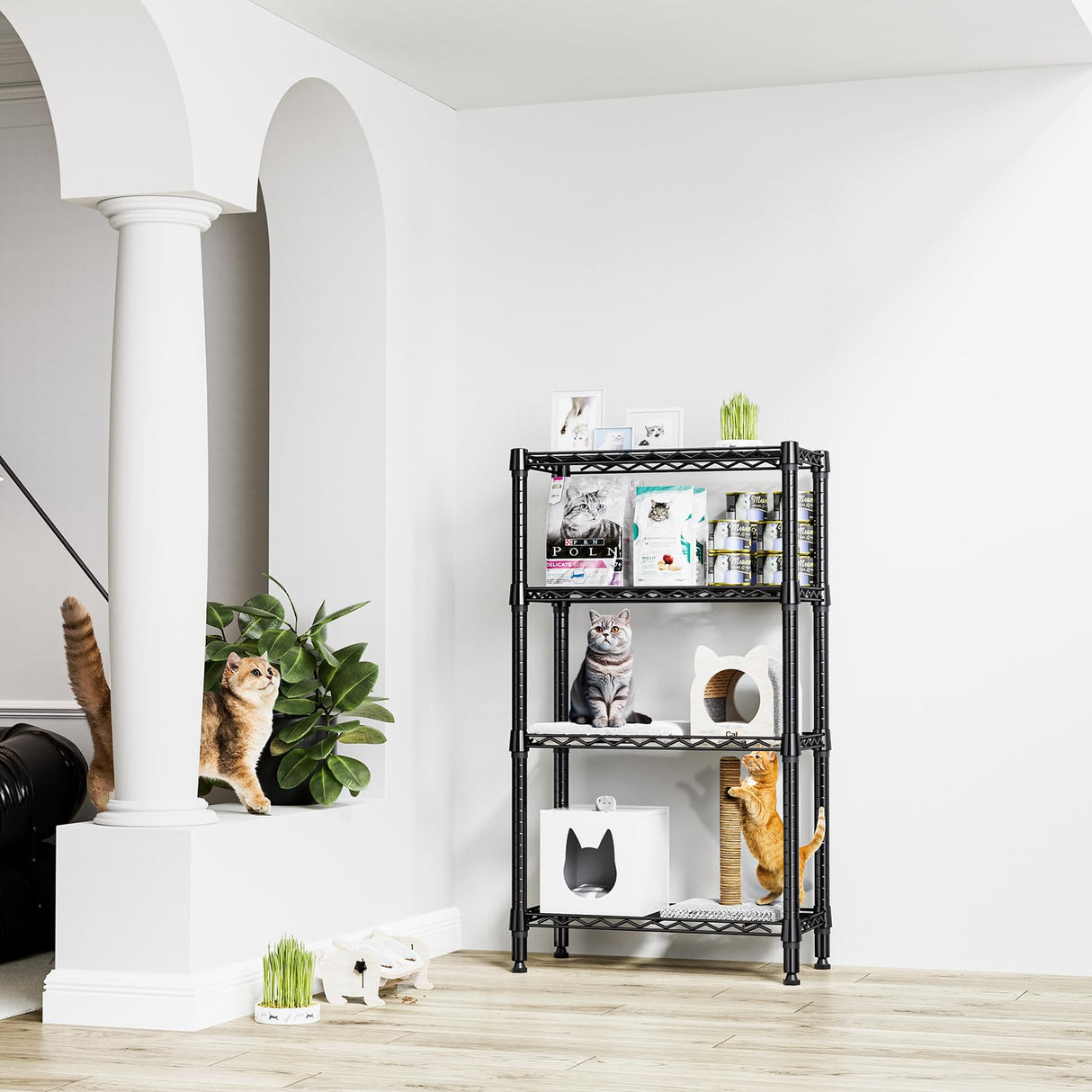 M MZG 1000 lbs 4 Tier Shelf Metal Storage Shelves Wire Rack Closet Organizers for Garage Kitchen Bathroom Laundry Black 11.8" D x 25.6" W x 45.5" H M MZG