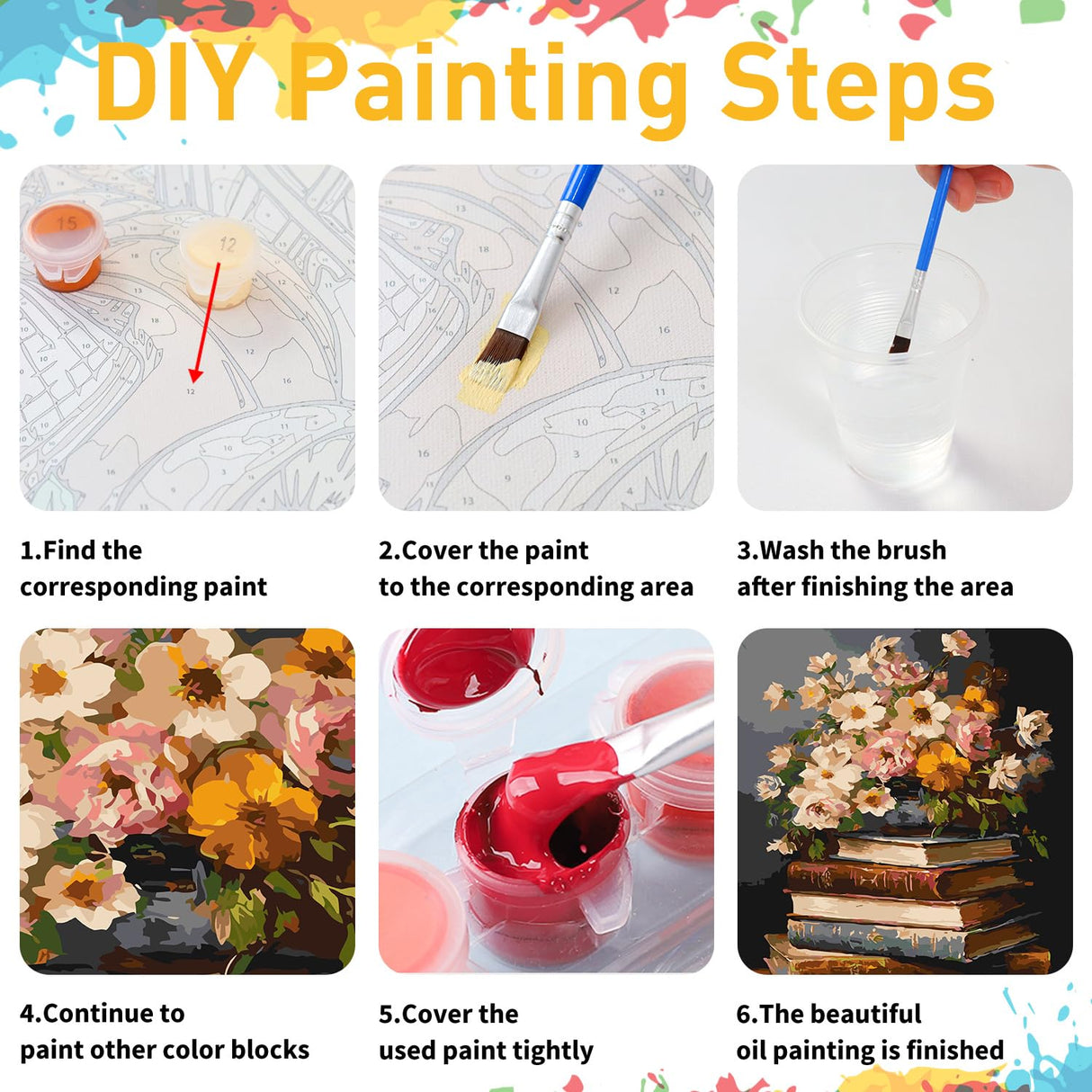 2 Pack Flower Paint by Numbers Kit for Adults, Book Paint by Numbers for Adults, DIY Adult Painting by Numbers Beginners on Canvas Acrylic for Home Wall Art Decor 12x16Inch (Rolled Package) Mandun