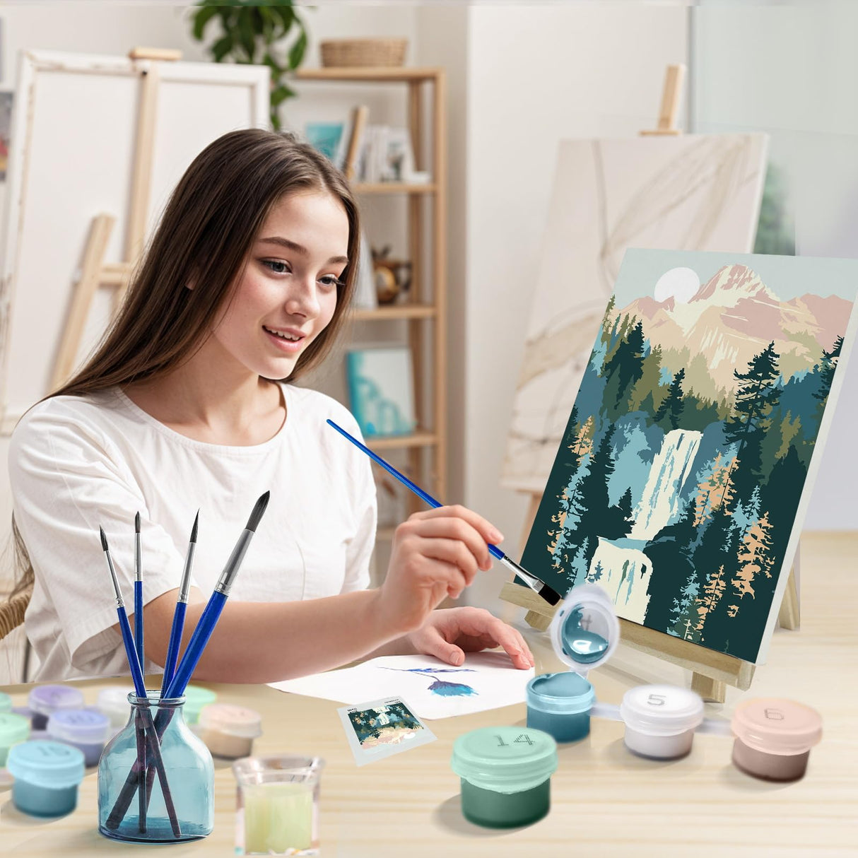 JOOZ Mountain Paint by Numbers Kit for Adults with Frame, Mountain Waterfall Paint by Number with Easel, DIY Easy Acrylic Landscape Oil Painting Kit Framed Canvas for Home Wall Decor 8x12 Inch JOOZ