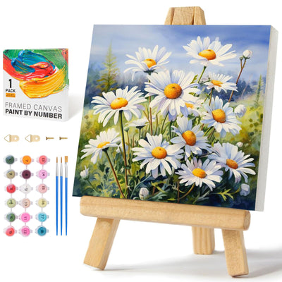 Framed Paint by Numbers Kit for Adults Beginners & Kids Ages 8-12, Daisy Flowers Acrylic Easy Paint by Number with Frame, Watercolor Paint by Number Kits on Canvas Framed (10 * 10 Inch, without Easel)