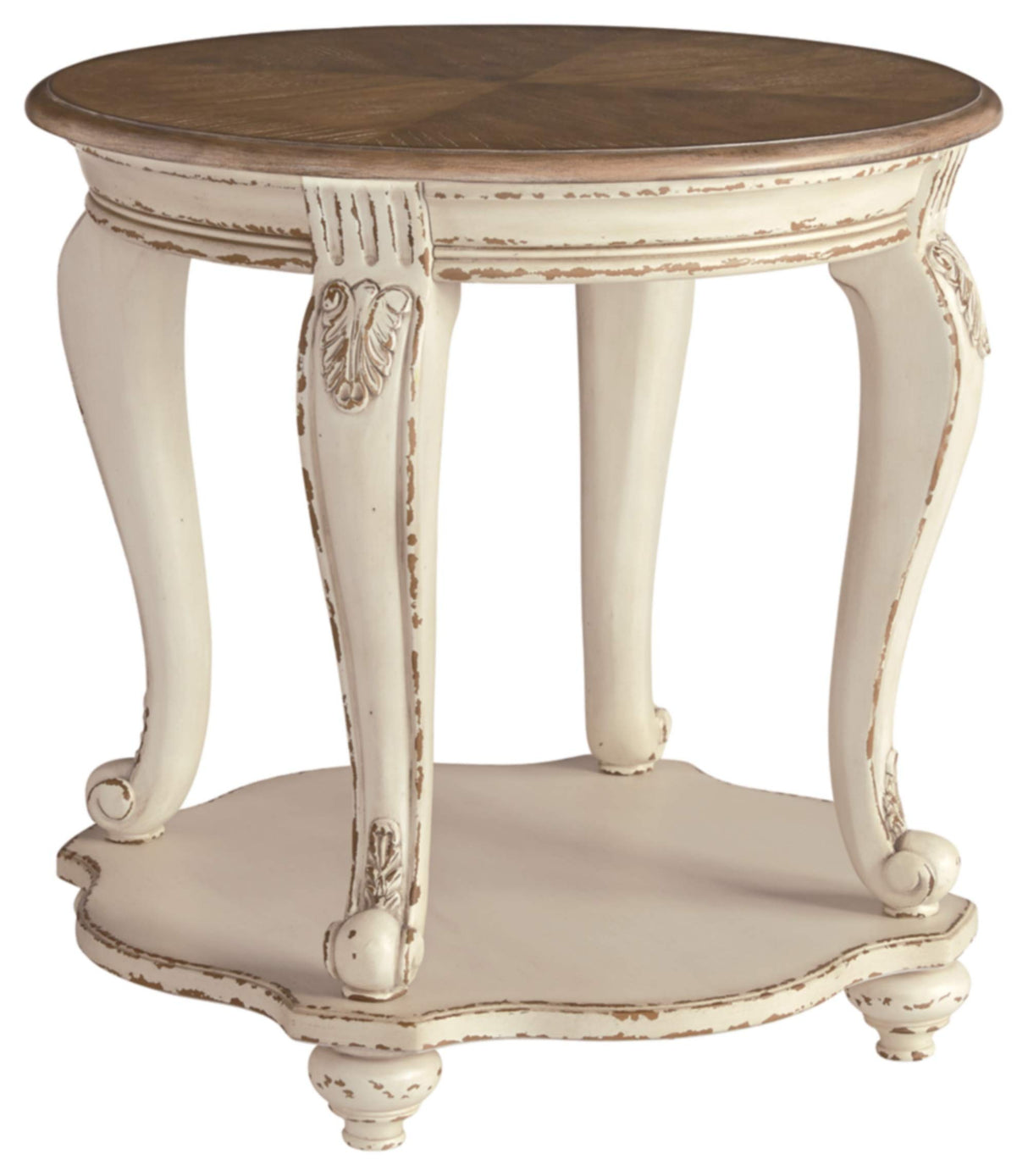 Signature Design by Ashley Realyn French Country Two Tone Round End Table, Chipped White Signature Design by Ashley