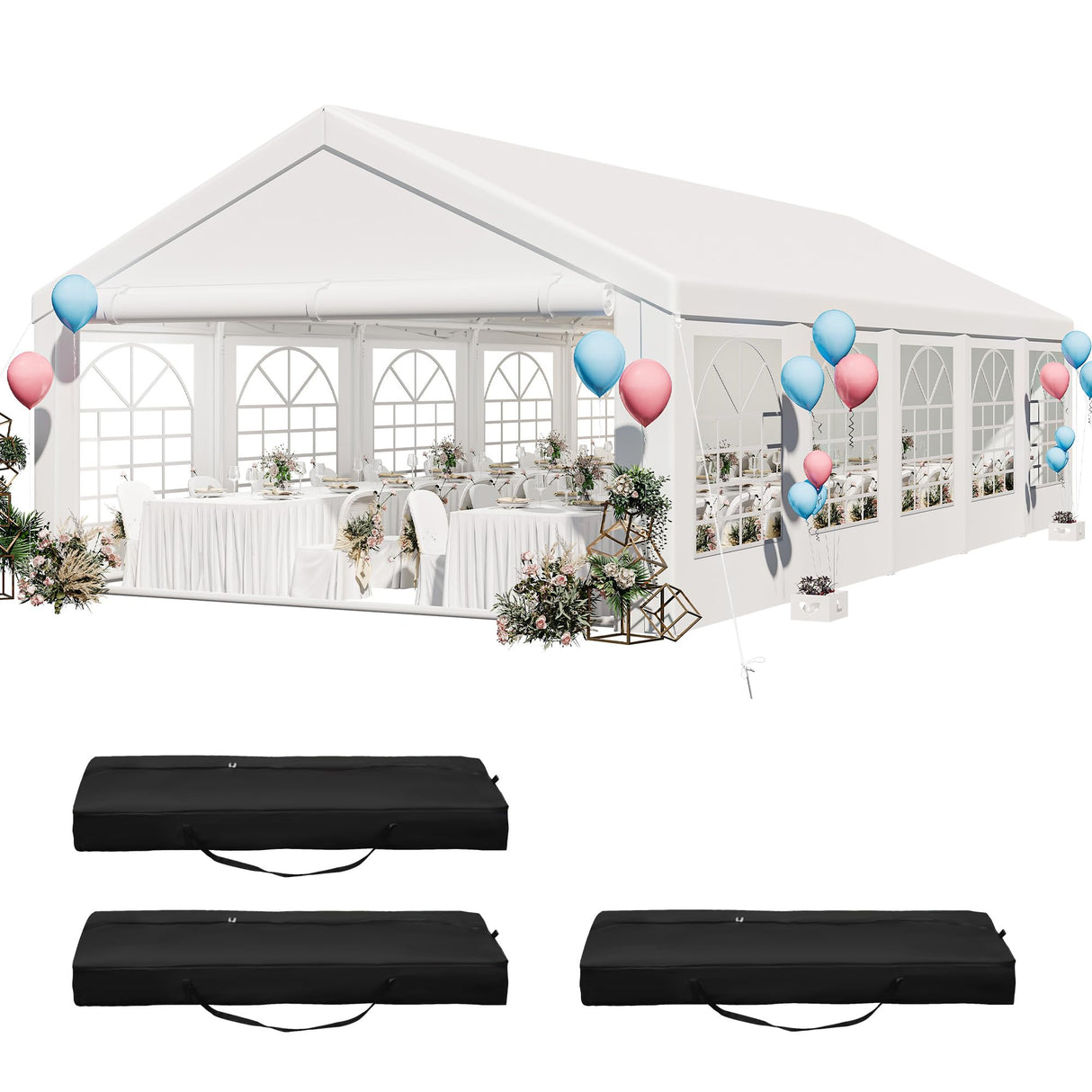 YITAHOME 16x32 ft Party Tent Heavy Duty Wedding Event Shelters Outdoor Upgraded Galvanized Canopy with Large White Roof, Removable Sidewalls & 3 Storage Bags YITAHOME