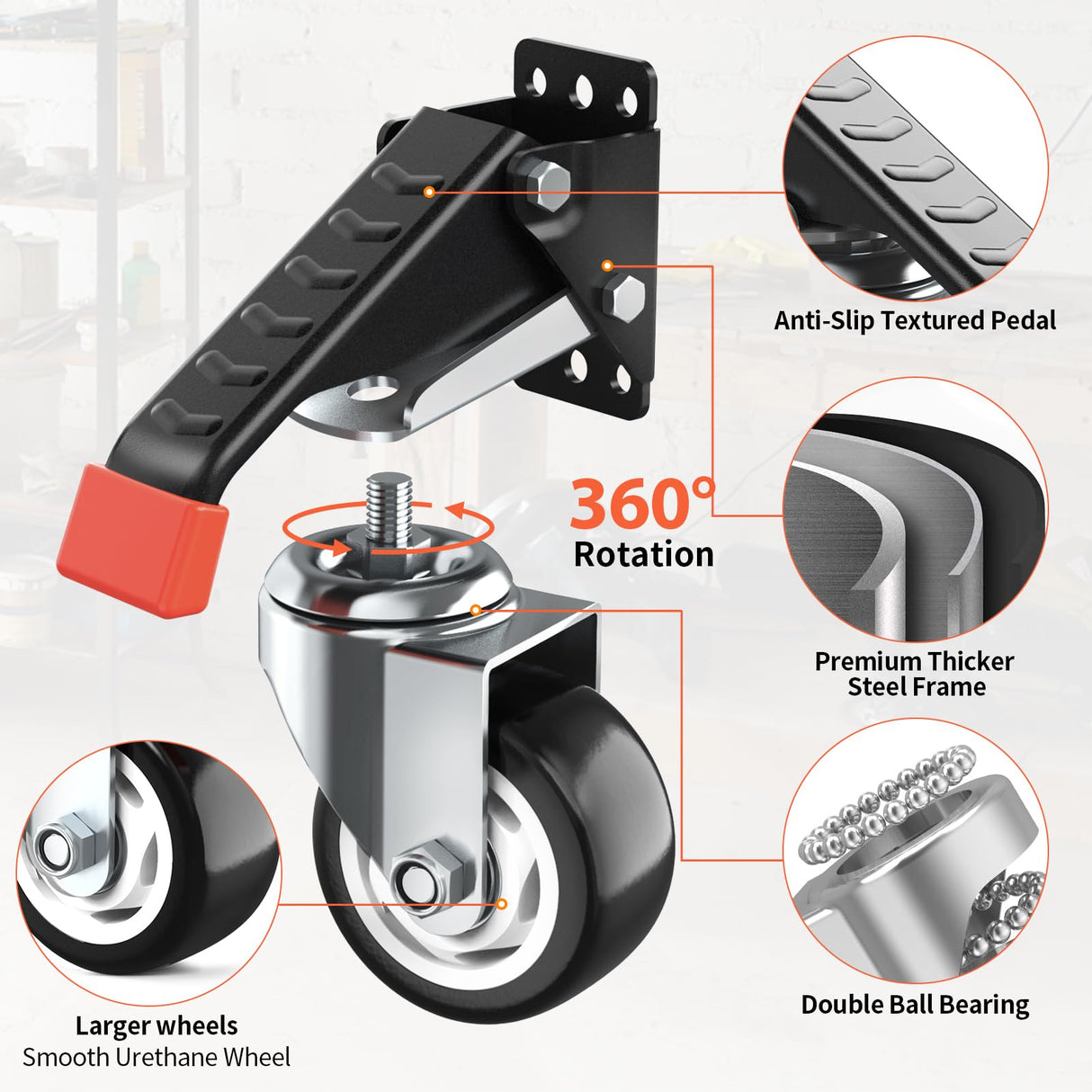 SPACEKEEPER Workbench Casters Kit 880 Lbs - 3 Inch Heavy Duty Retractable Caster Designed for Workbenches Machinery & Tables, 4 Pack SPACEKEEPER