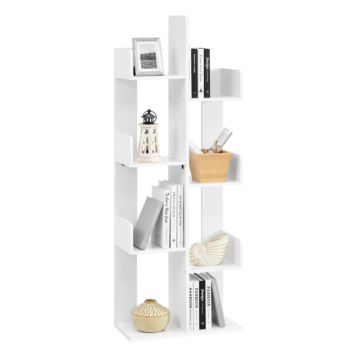 VASAGLE Bookcase, Tree-Shaped Bookshelf with 8 Storage Shelves, Rounded Corners, White 9.8D x 19.7W x 55.1H in, Engineered Wood VASAGLE
