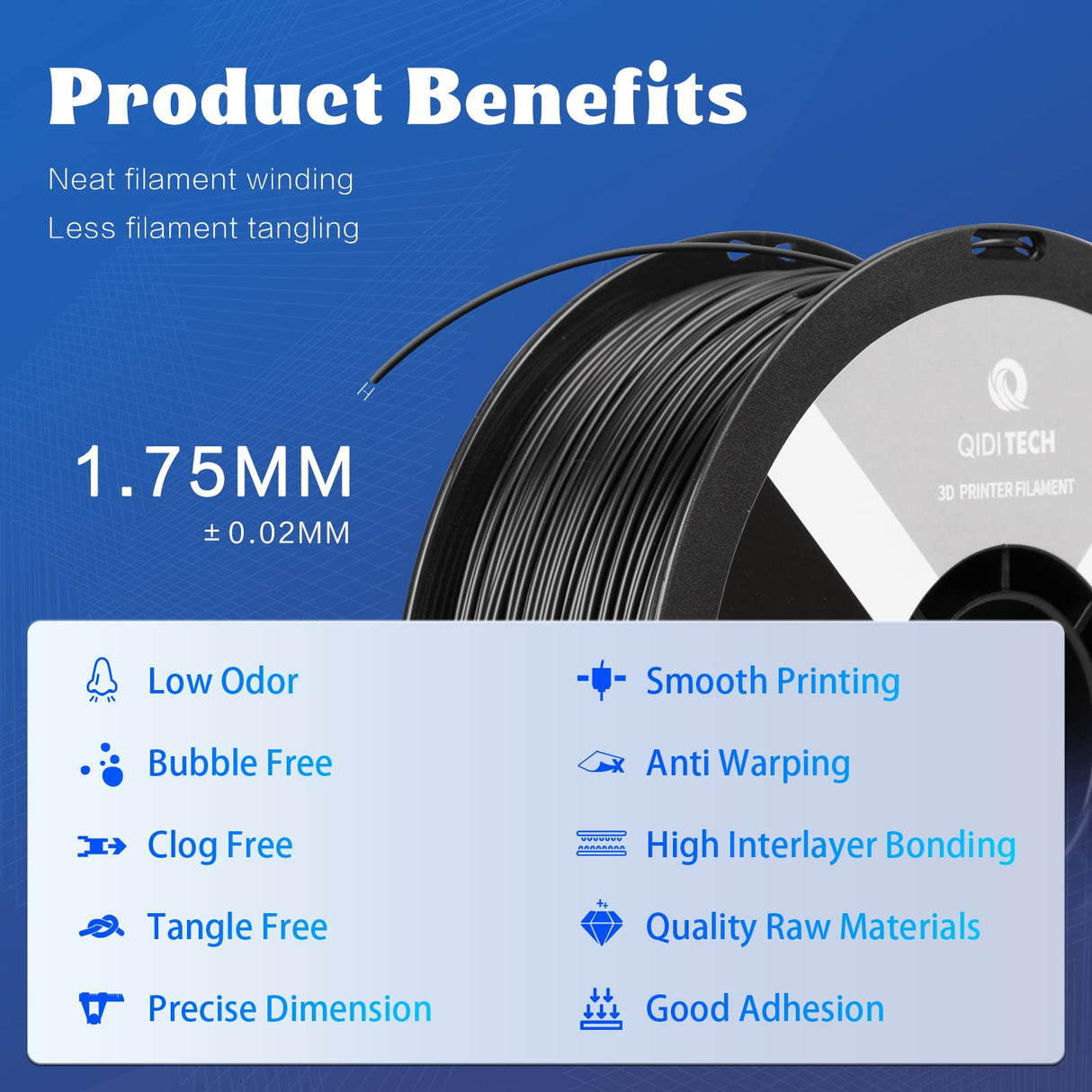 R QIDI TECHNOLOGY ABS Filament 1.75mm, 3D Printer Filament ABS Rapido 1kg Spool (2.2lbs), Suitable for Hyper Speed Printing, 3D Printing Filament Fit Most FDM 3D Printers, Highly Resistant, Black R QIDI TECHNOLOGY