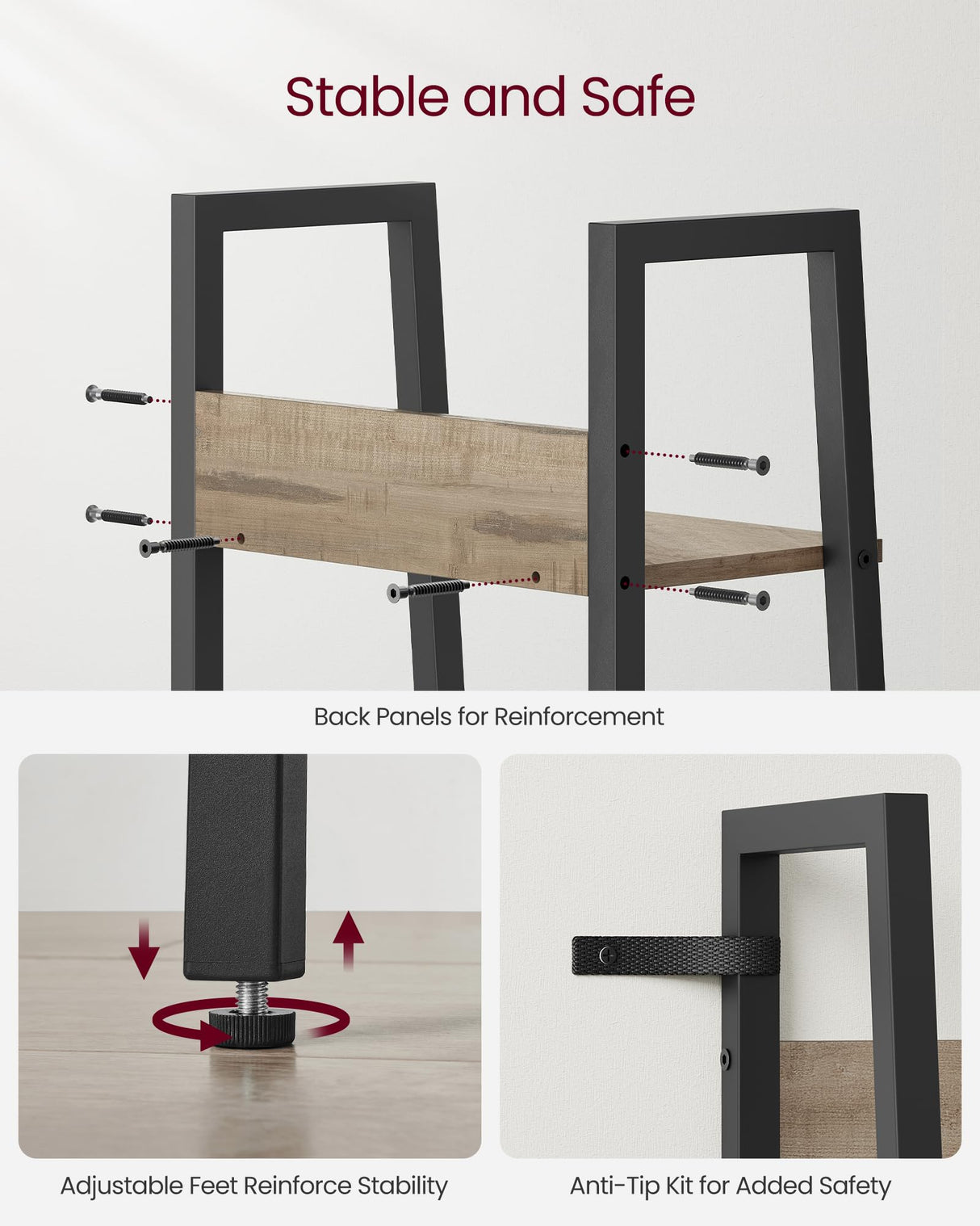 VASAGLE Bookshelf, 5-Tier Narrow Bookcase, Ladder Shelf for Home Office, Living Room, Bedroom, Kitchen, Camel Brown and Black ULLS109B50V2 VASAGLE